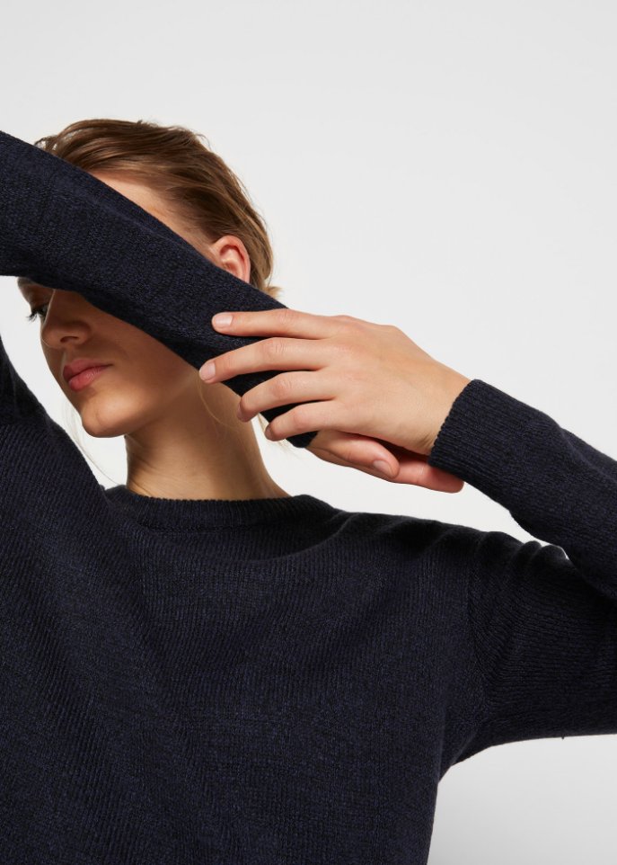 Strick-Pullover mit Rundhals-Ausschnitt in Melange