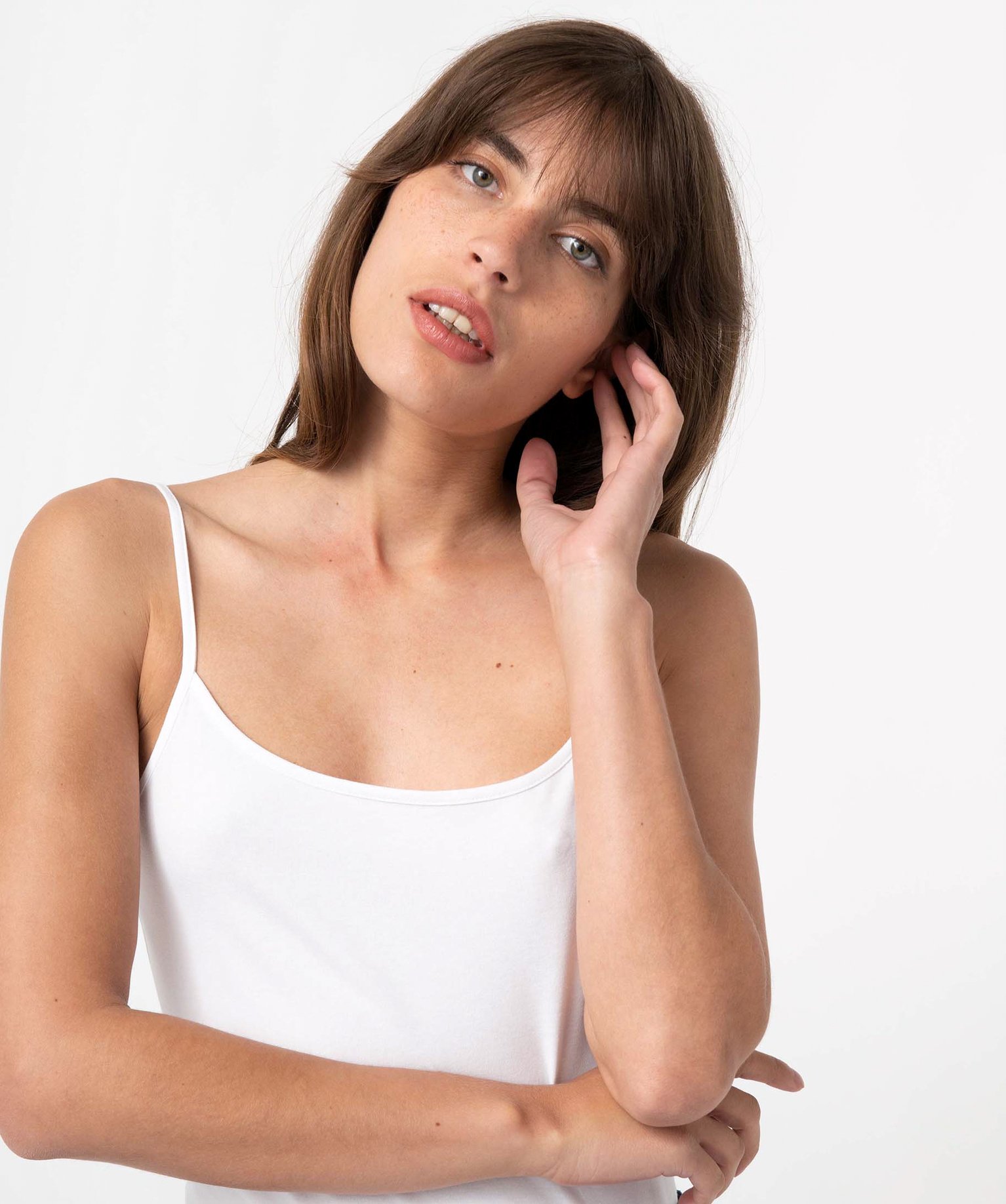 Débardeur femme uni à fines bretelles blanc | GEMO
