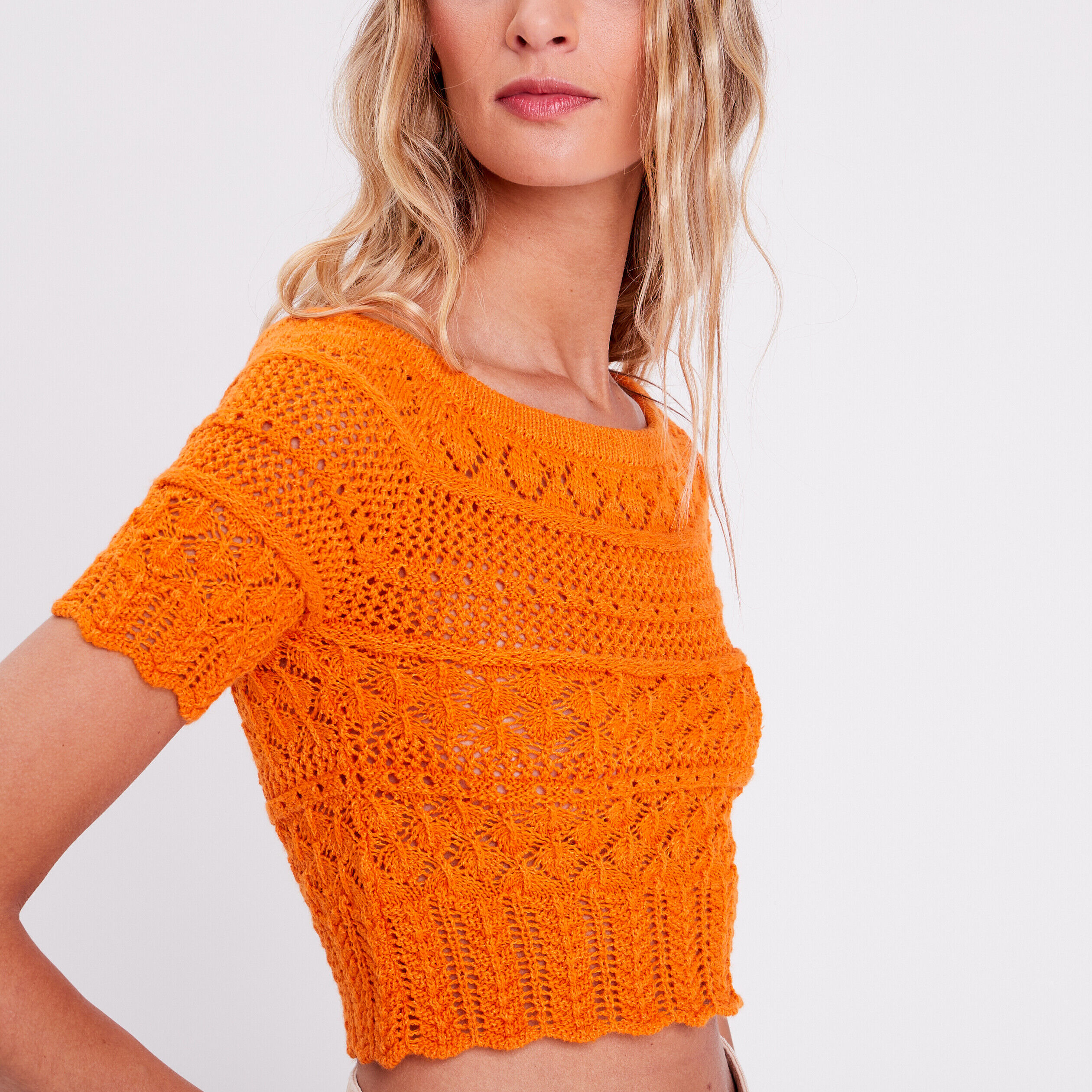 Crop top crochet orange femme | Cache Cache