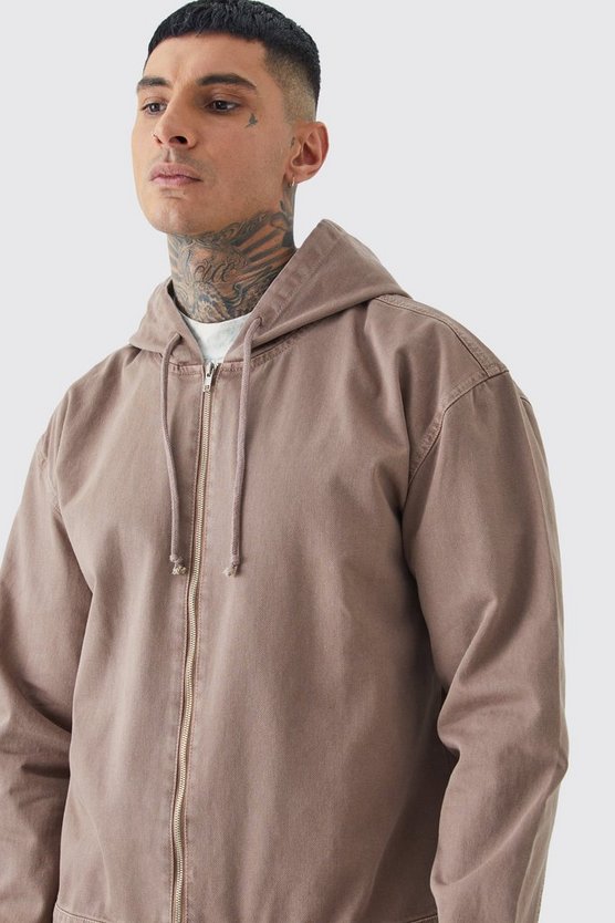 Tall kastiger Denim Hoodie mit Reißverschluss