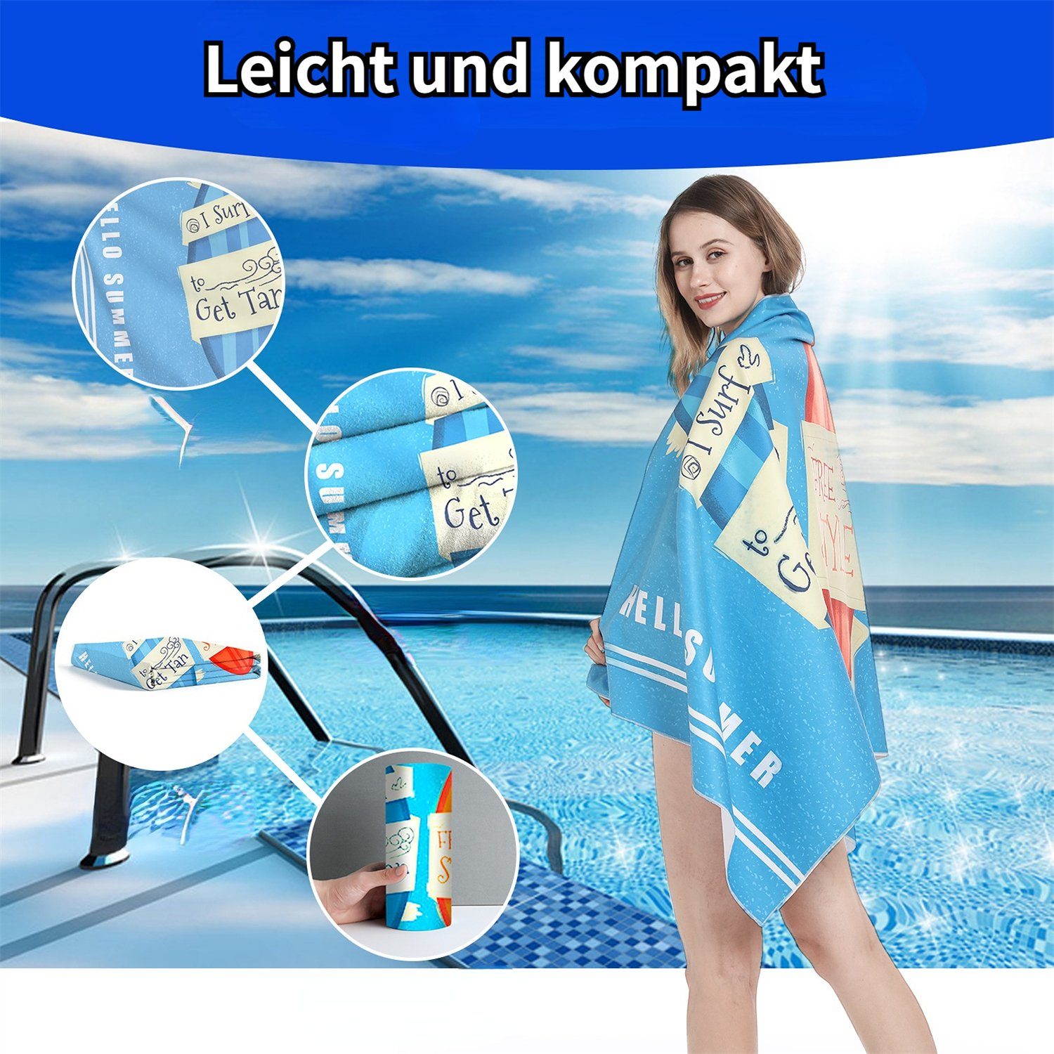 HOMEIDEAS Strandtuch, Mikrofaser, Schnell trocknendes übergroßes Mikrofaser-Strandtuch