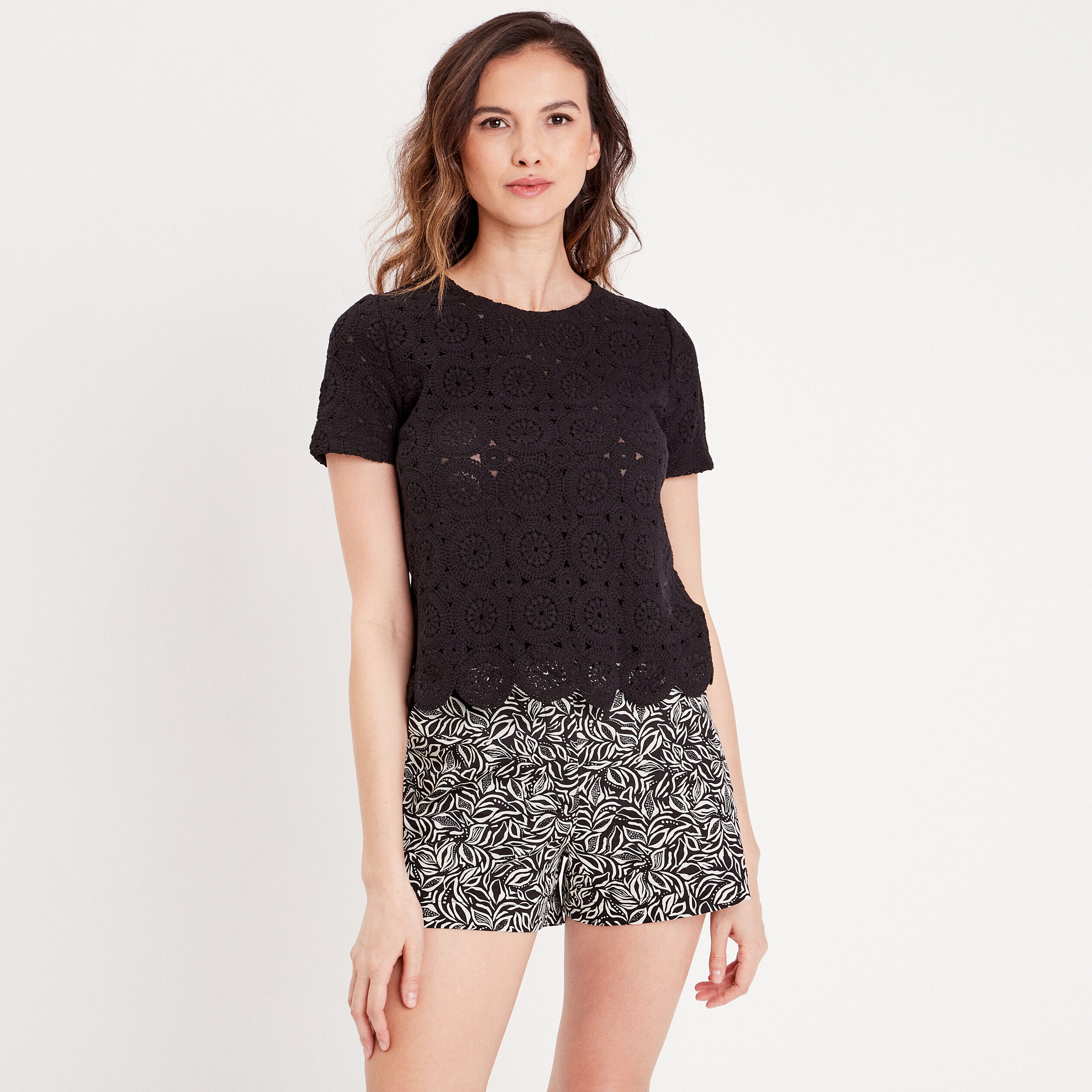 T-shirt manches courtes noir femme | Cache Cache