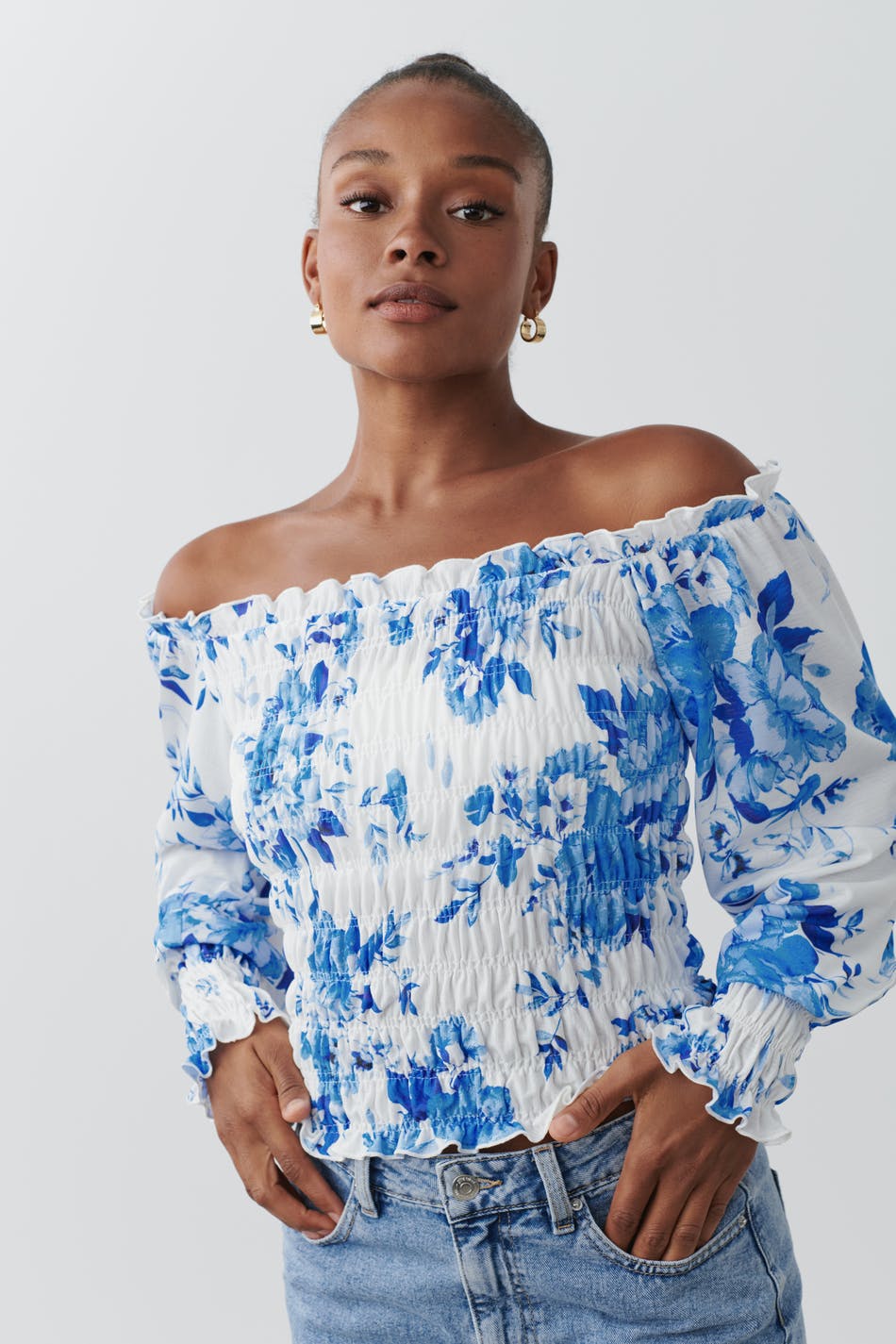 Off shoulder smock top