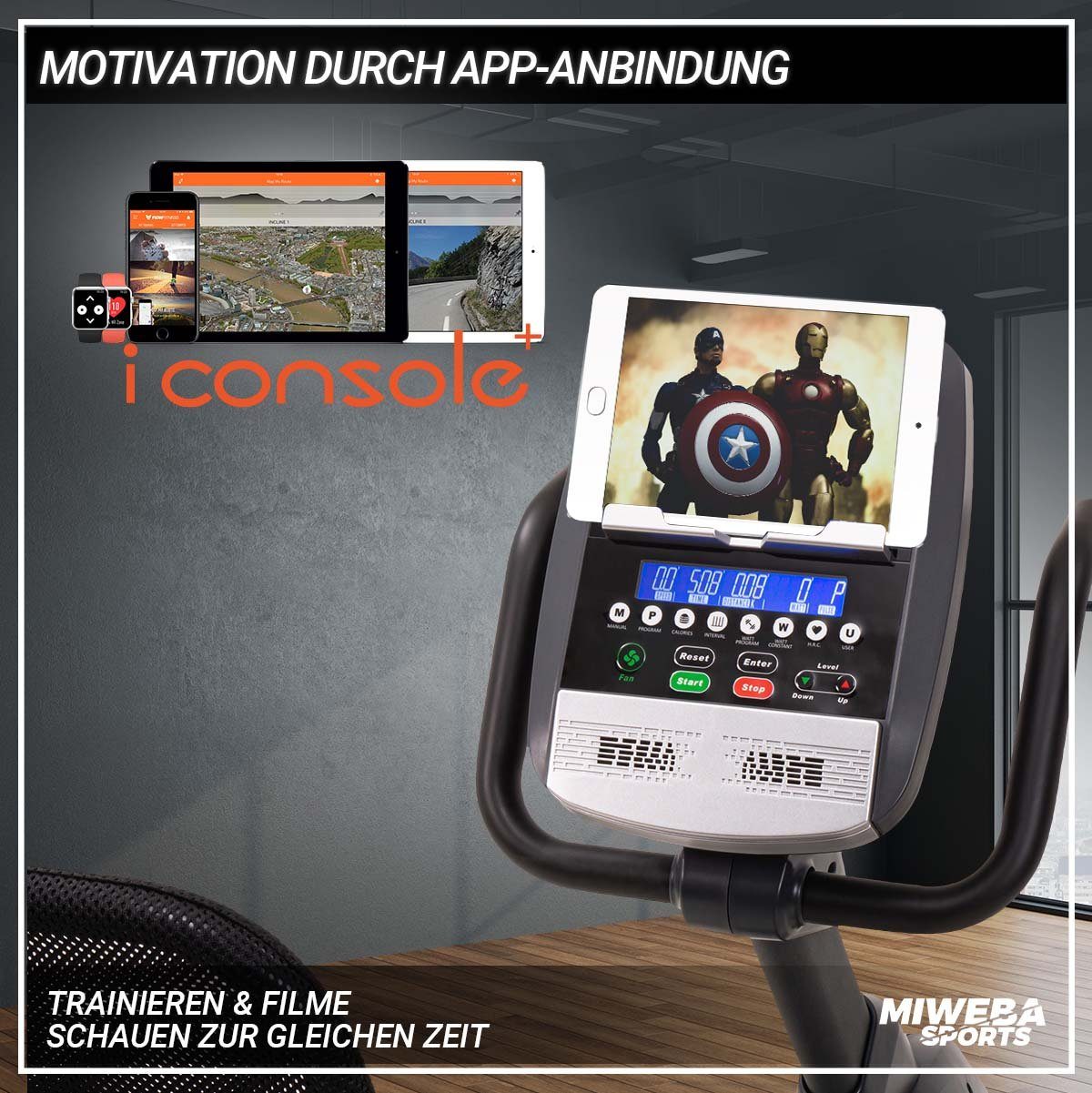 Miweba Sports Ergometer Liegeergometer ME700 mit Herzfrequenzkontrolle - 16 Kg Schwungrad (Fettverbrennung, Intervalltraining, Watt-Programm, Watt konstant, H.R.C. (Herzfrequenzkontrolle), 150 Kg max. Belastbarkeit, Heimtrainer, Liegeheimtrainer, Car