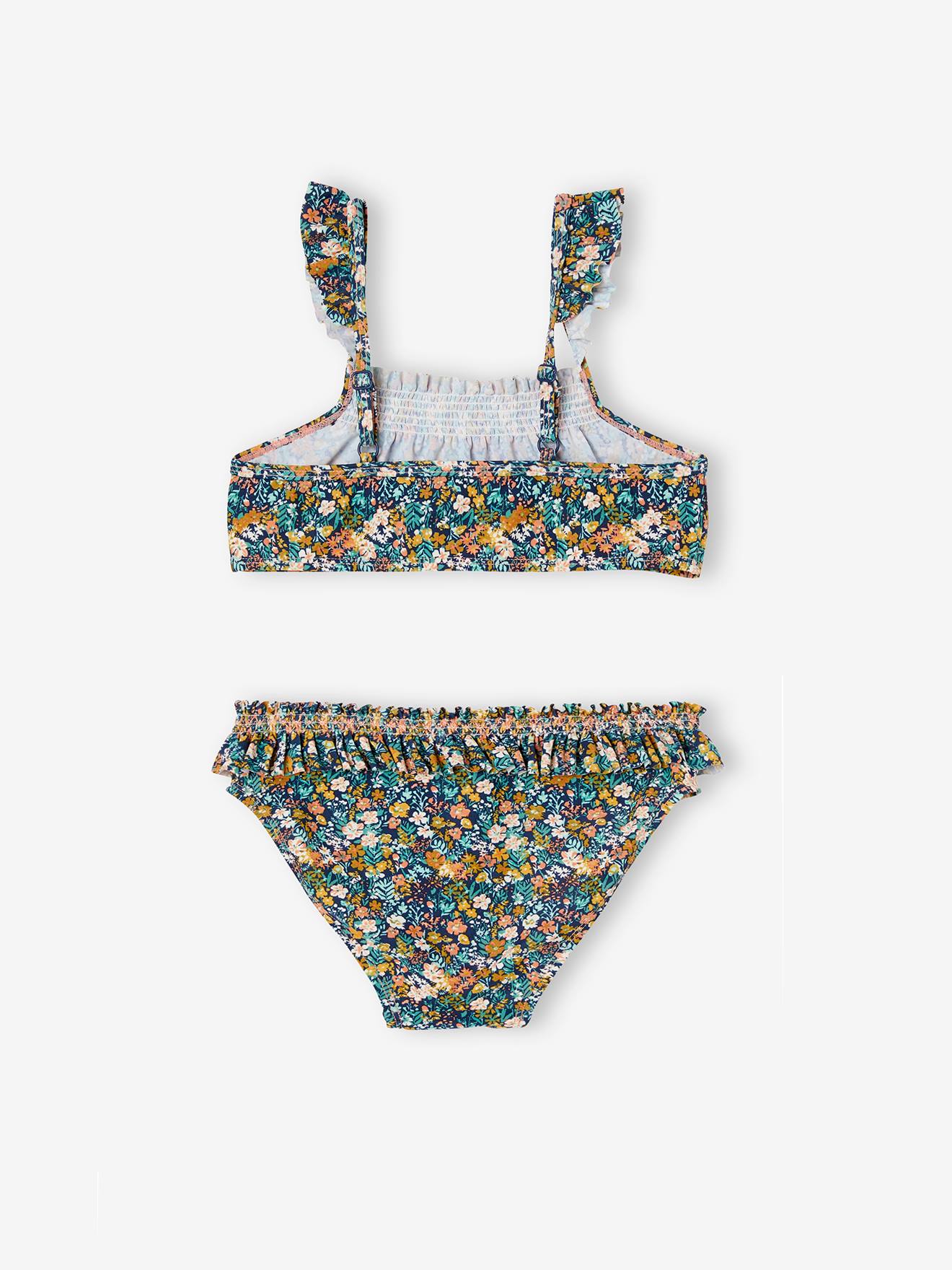 Vertbaudet Mädchen Bikini, Blumen Oeko-Tex - blau