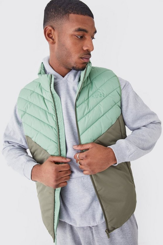 Tall Man gesteppte Colorblock Weste mit Trichterkragen