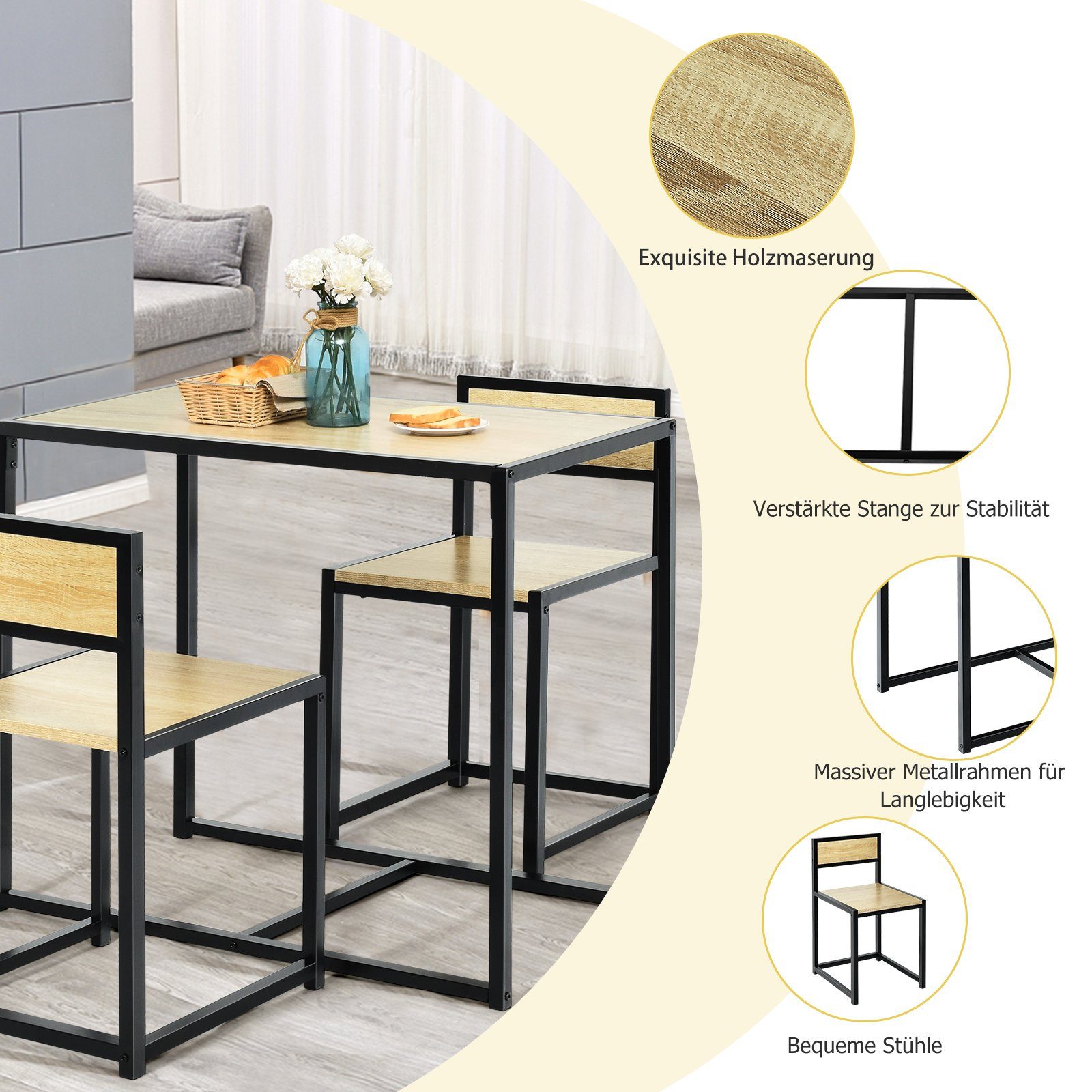 COSTWAY Essgruppe, (3-tlg), Küchenbar, mit Tisch & 2 Stühlen, platzsparend