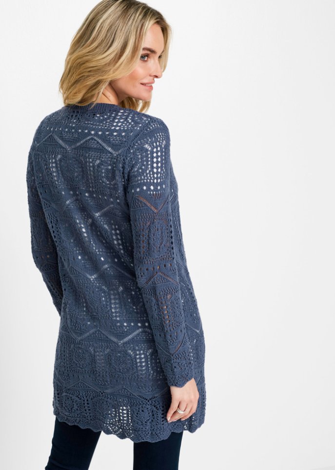 Ajour-Longstrickjacke