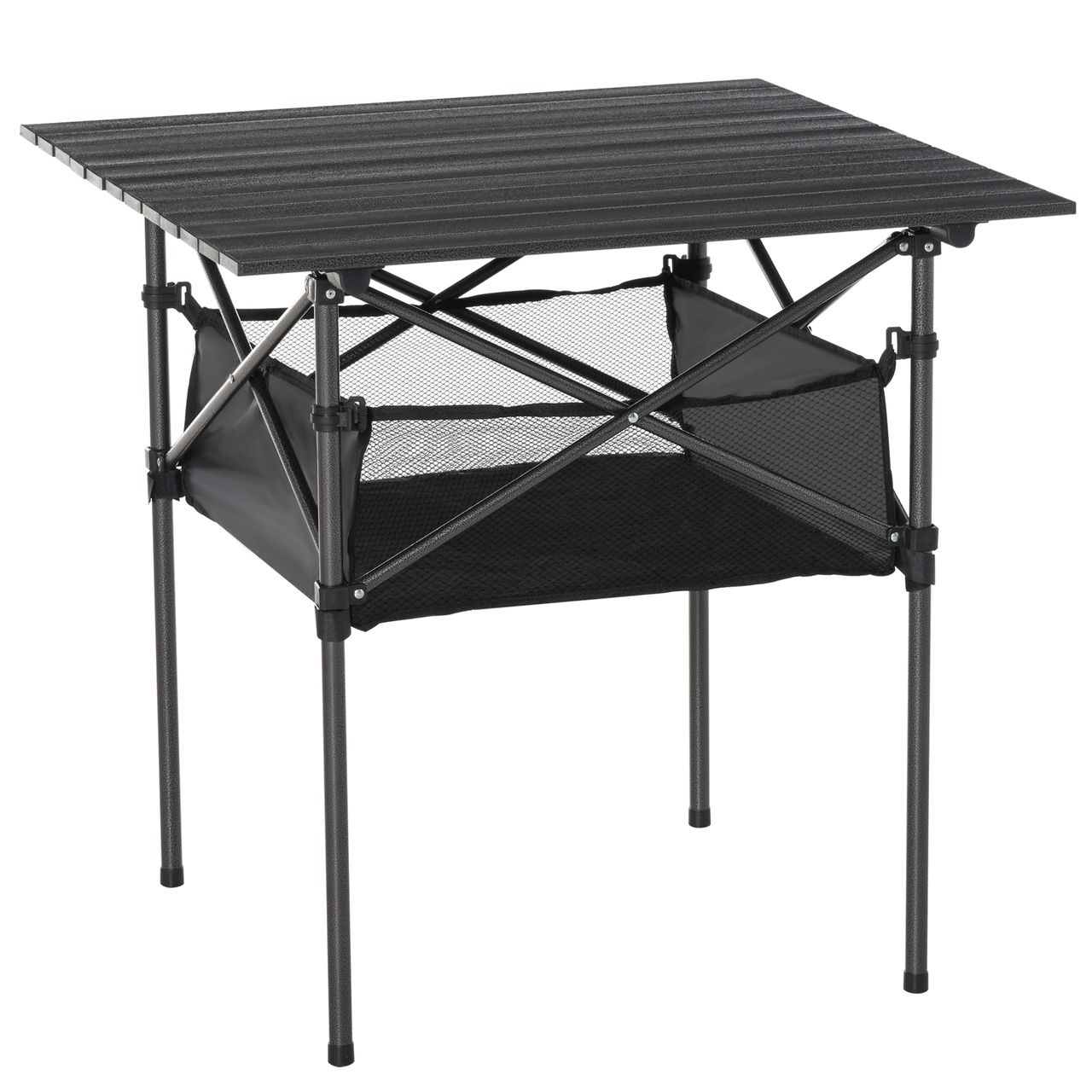 Outsunny Campingtisch aus Aluminium faltbar Klapptisch Falttisch mit Netztasche tragbarer Picknicktisch für Camping Garten Party Picknick Balkon Schwarz 70 x 70 x 69 cm