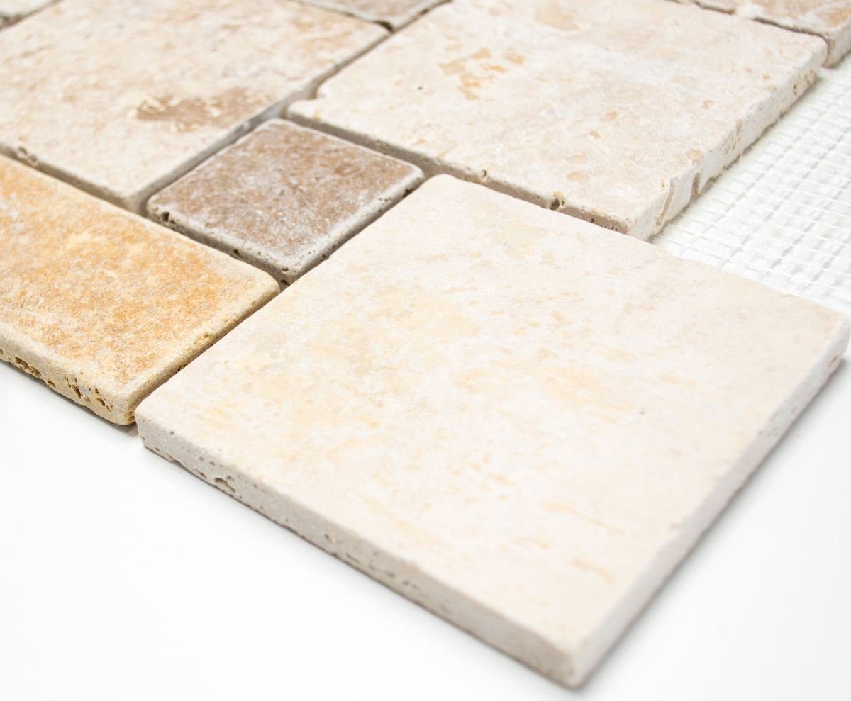 Mosani Mosaikfliesen Travertin Mosaikfliesen Terrasse Wand Boden Naturstein beige braun