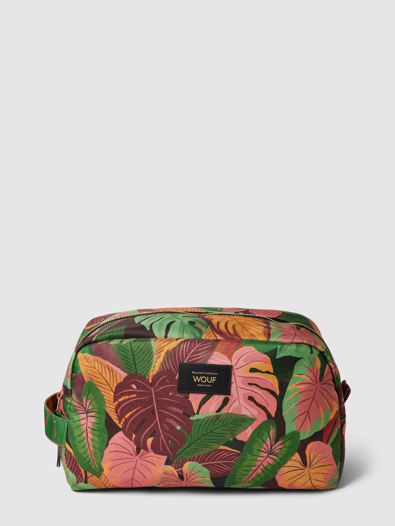 Kosmetiktasche mit Label-Patch Modell 'Mia' in olivgrün
