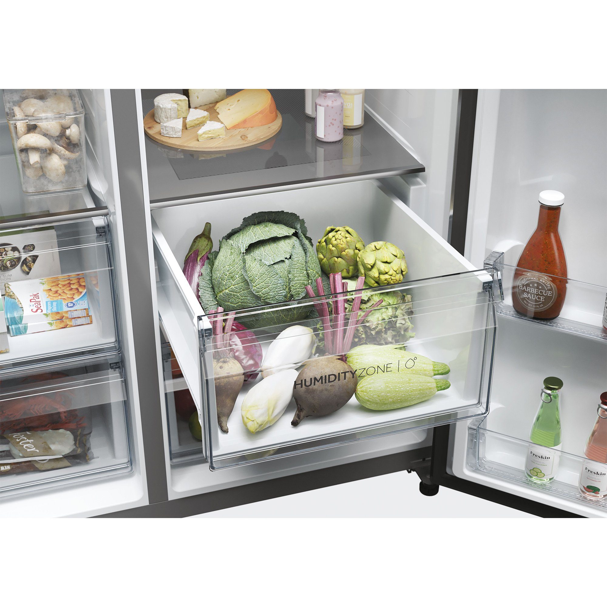 Haier Side-by-Side Front aus Edelstahl HSW59F18EIMM, 177,5 cm hoch, 90,5 cm breit, Wasser-/ Eiswürfeldispenser, Smart hON App-WIFI connected, No Frost