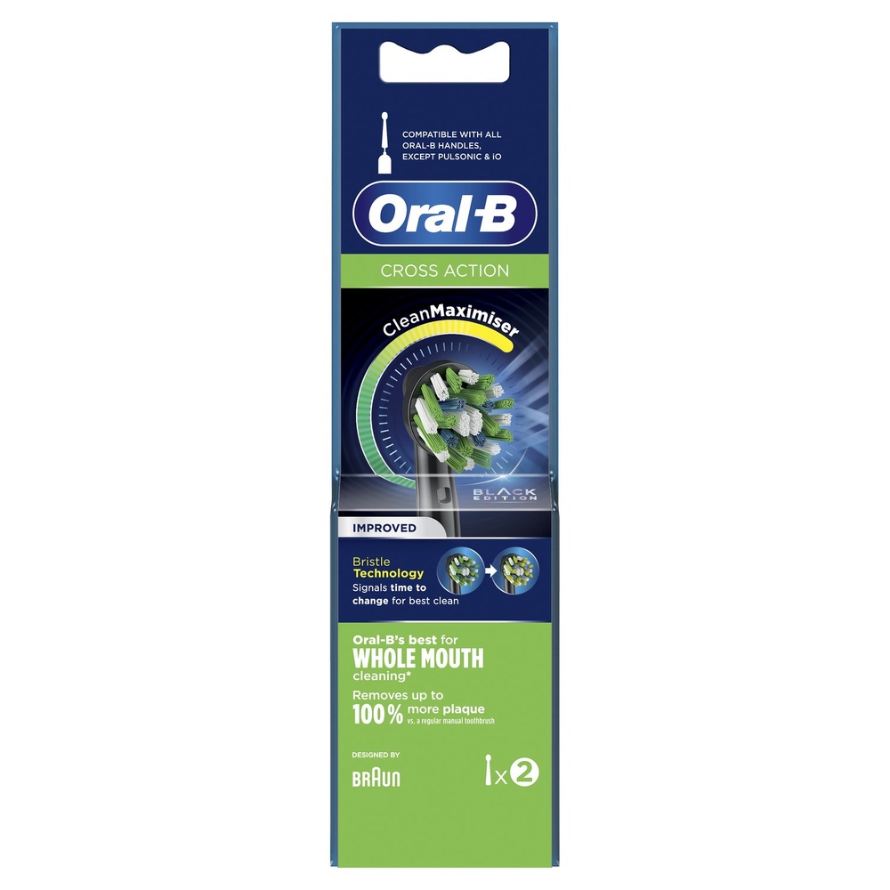 oral-b Oral-B CrossAction Brossette Avec CleanMaximiser, Noire, 2 Brossettes De Rechange