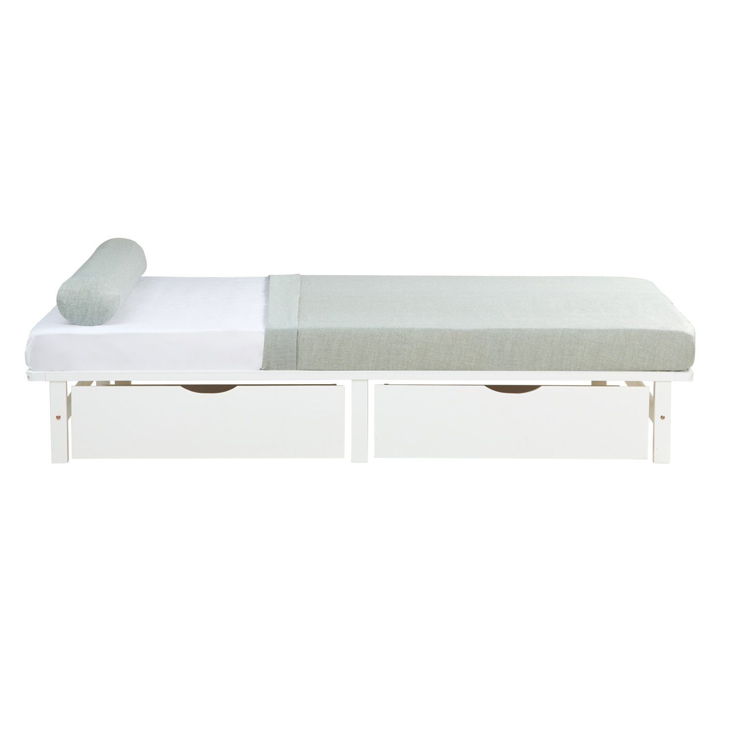 Homestyle4u Holzbett Doppelbett 140x200 mit Bettkasten 2er Set Rollrost
