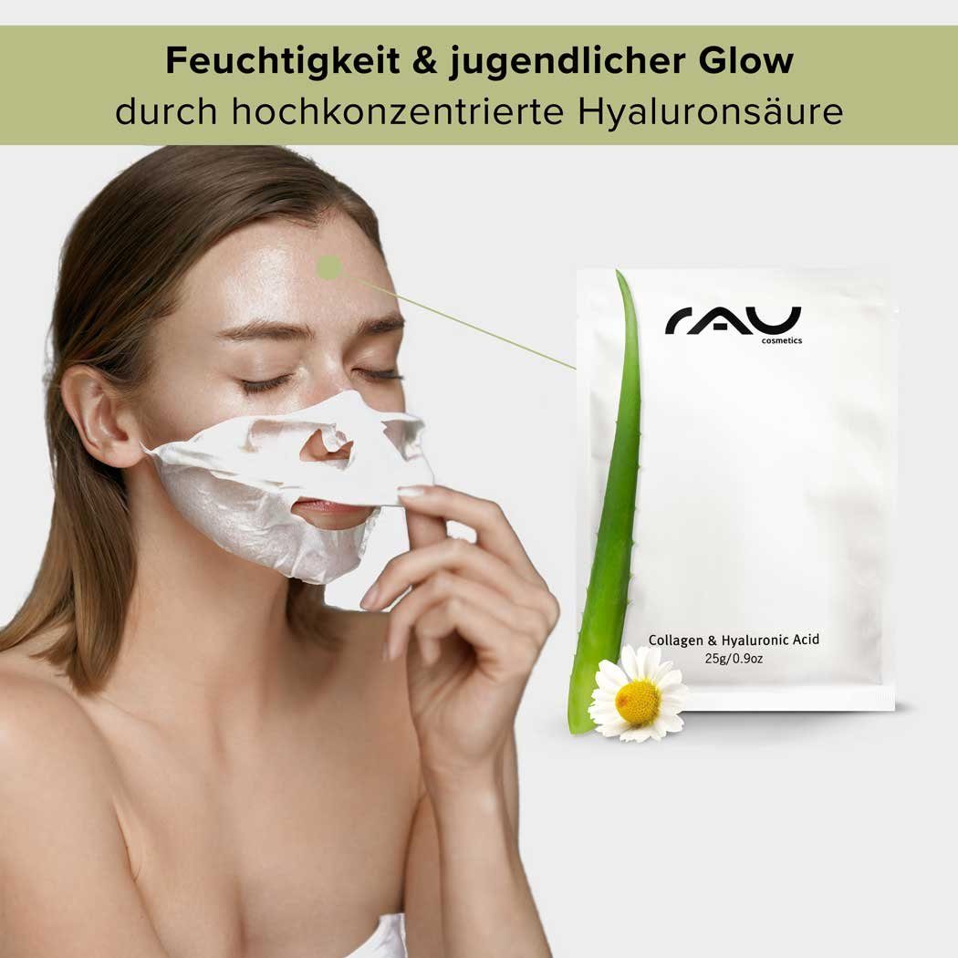 RAU Cosmetics Gesichtsmaske Kollagen & Hyaluron Vliesmaske - Feuchtigkeit für alle Hauttypen, Anti-Aging, Feuchtigkeit