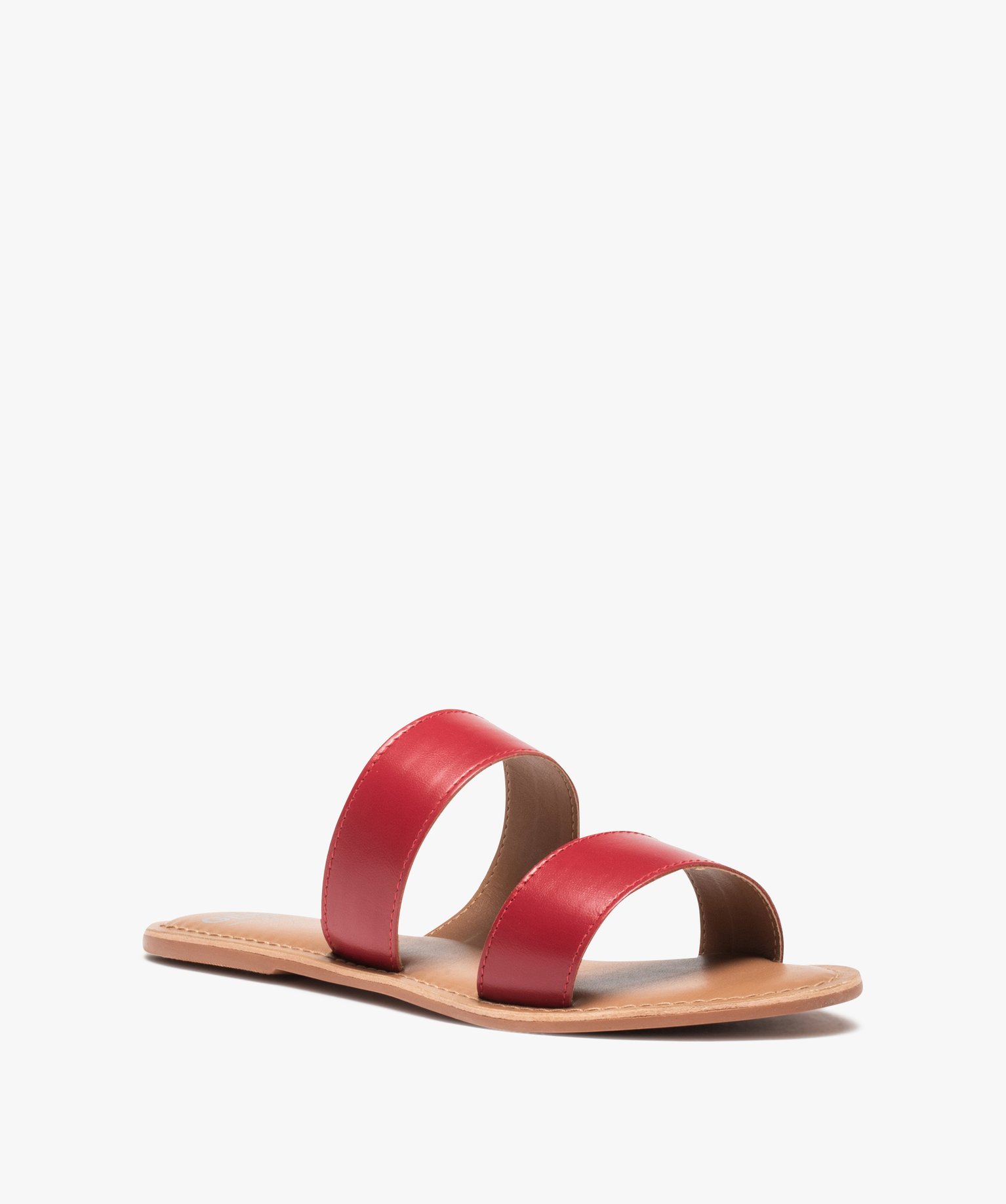 Mules femme plates à larges brides dessus cuir uni rouge | GEMO