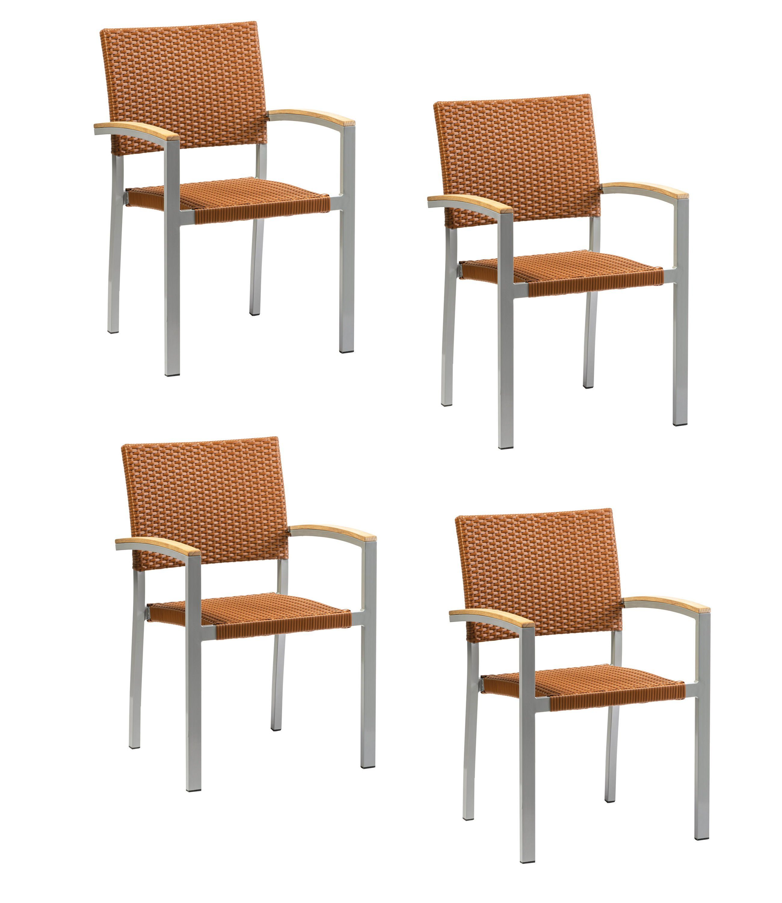 Konway Stapelstuhl BORNEO (4 St), 4x KONWAY® BORNEO Stapelsessel Braun Premium Polyrattan Sessel