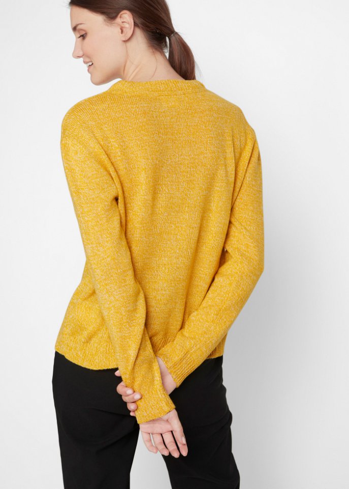Strick-Pullover mit Rundhals-Ausschnitt in Melange