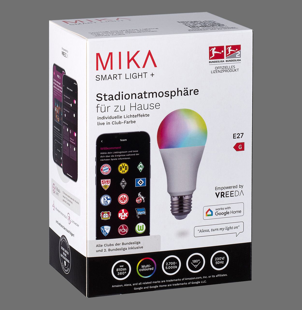 JUST LIGHT LED Lampe MIKA, E27/10Watt, RGB, 2700-5000K, dimmbar, steuerbar über VREEDA-App