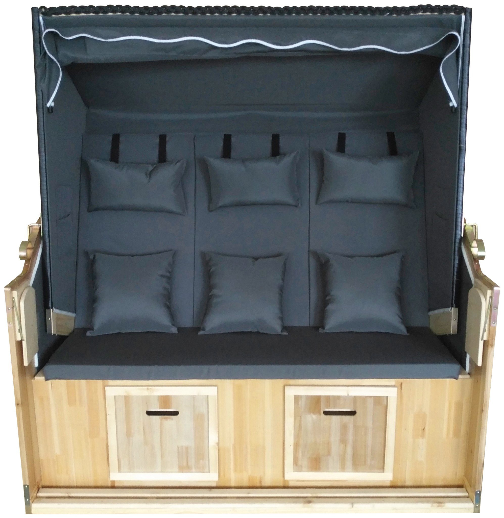 KONIFERA Strandkorb Spiekeroog, BxTxH: 150x72x160 cm, Halblieger, Ostsee-Modell, 3-Sitzer, inkl. Klapptisch