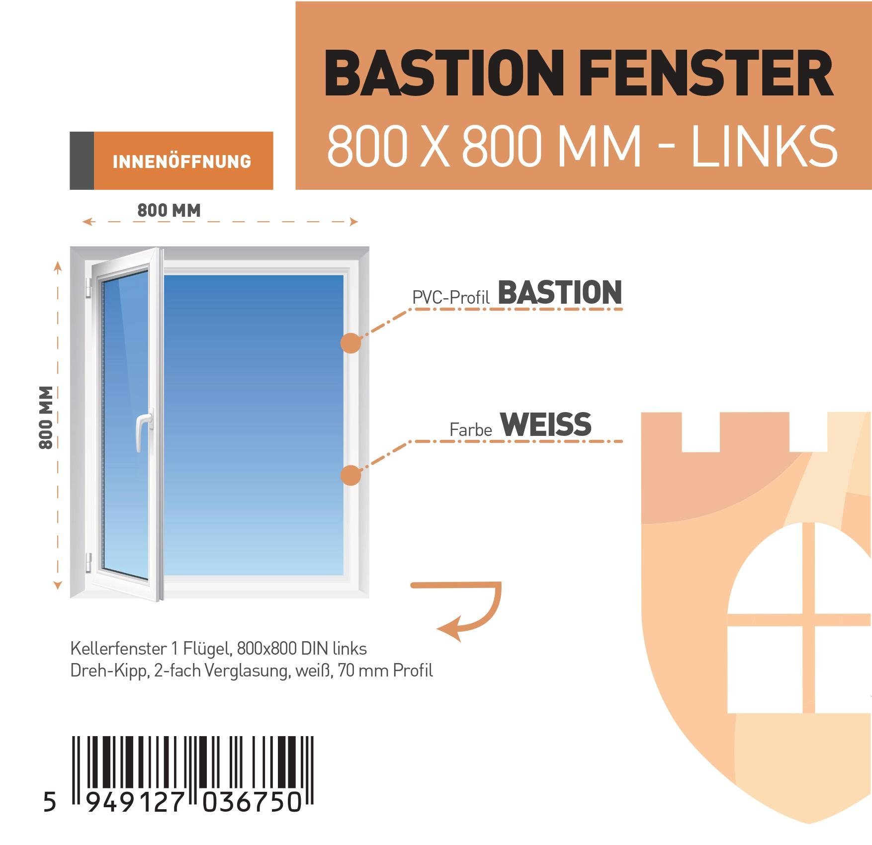 SN DECO GROUP Kellerfenster 1 Flügel 800x800 Dreh-Kipp 2-fach Verglasung weiß 70 mm Profil, (Set), RC2 Sicherheitsbeschlag, Hochwertiges 5-Kammer-Profil