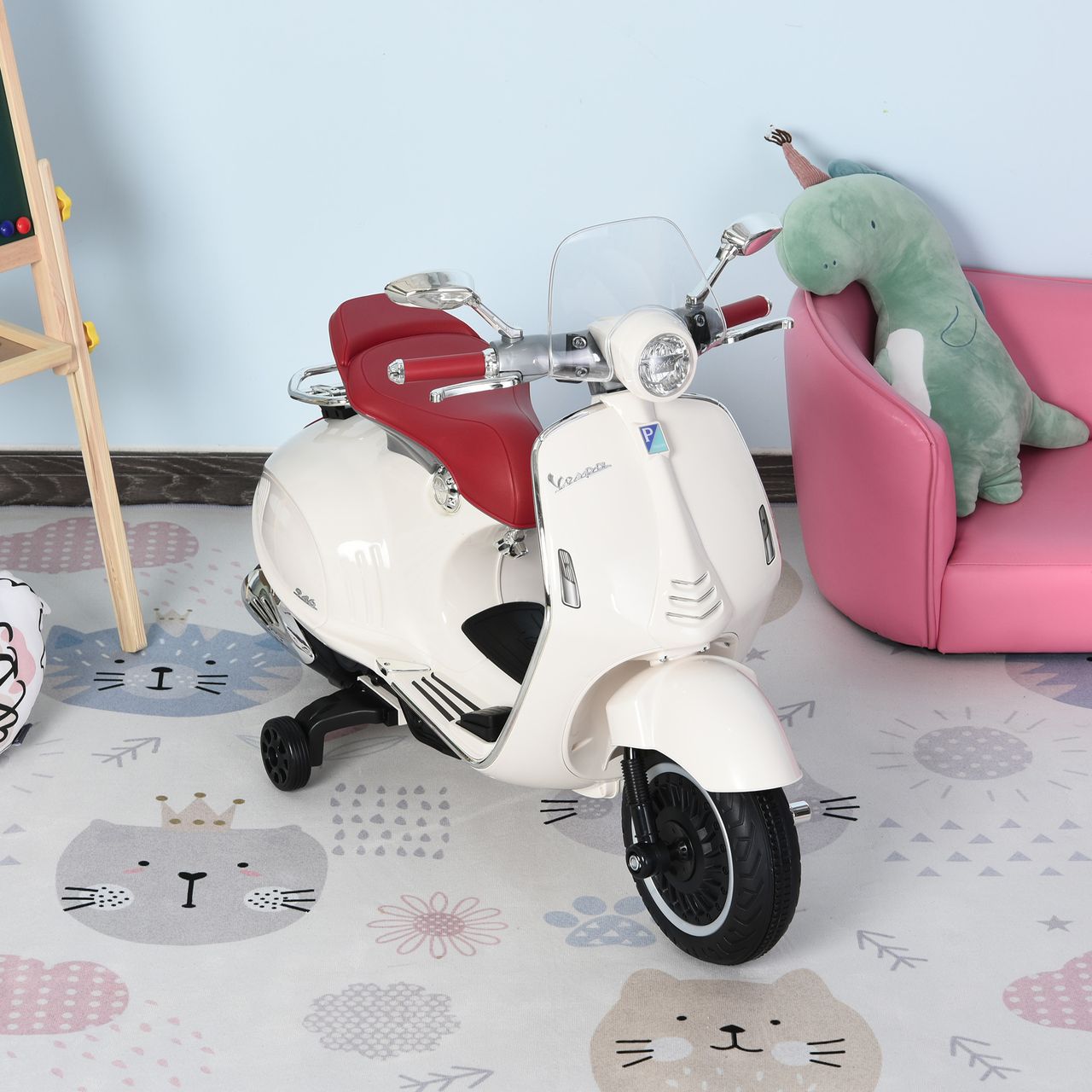 HOMCOM Elektrofahrzeug, Kinderfahrzeug, Kindermotorrad, Elektro-Motorrad mit MP3-Musik Beleuchtung, 3-6 Jahre, PP, Weiß, 108 x 49 x 75 cm