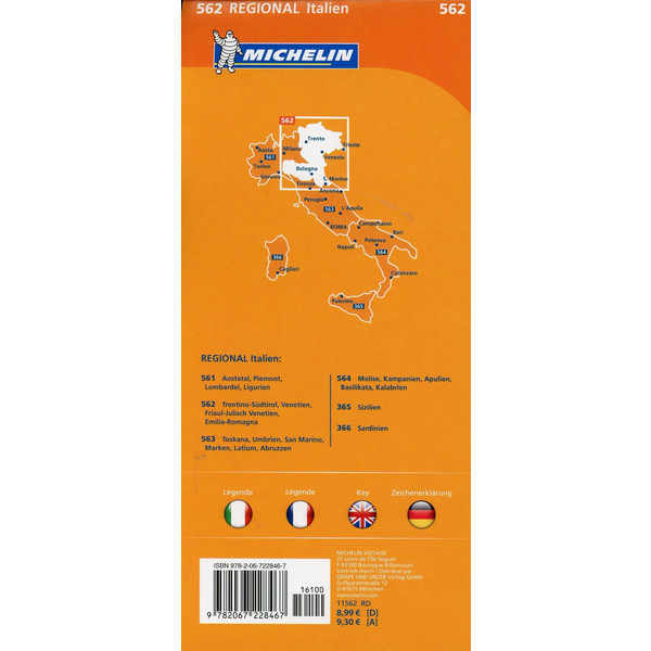 Michelin Trentino-Südtirol,Venetien, Friaul-Julisch Venetien, Emilia Romagna. Straßen- und Tourismuskarte 1:400.000 - Straßenkarte