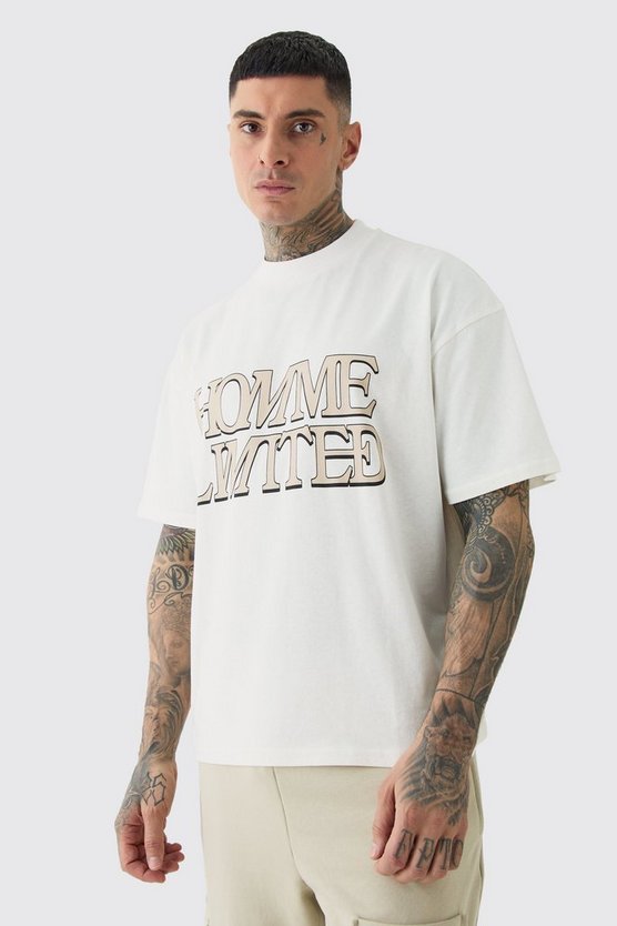 Tall kastiges Oversize T-Shirt mit Homme Ltd Print