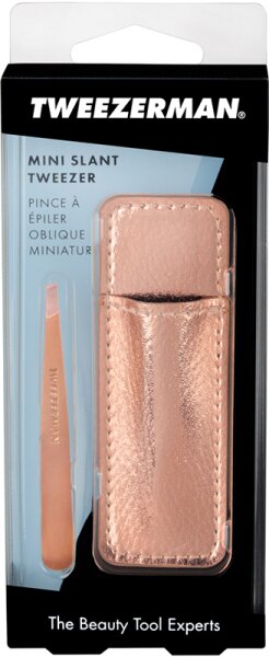 Tweezerman Mini Slant Tweezer & Case - Schräge Mini Pinzette mit Etui, Rose Gold Pinzette