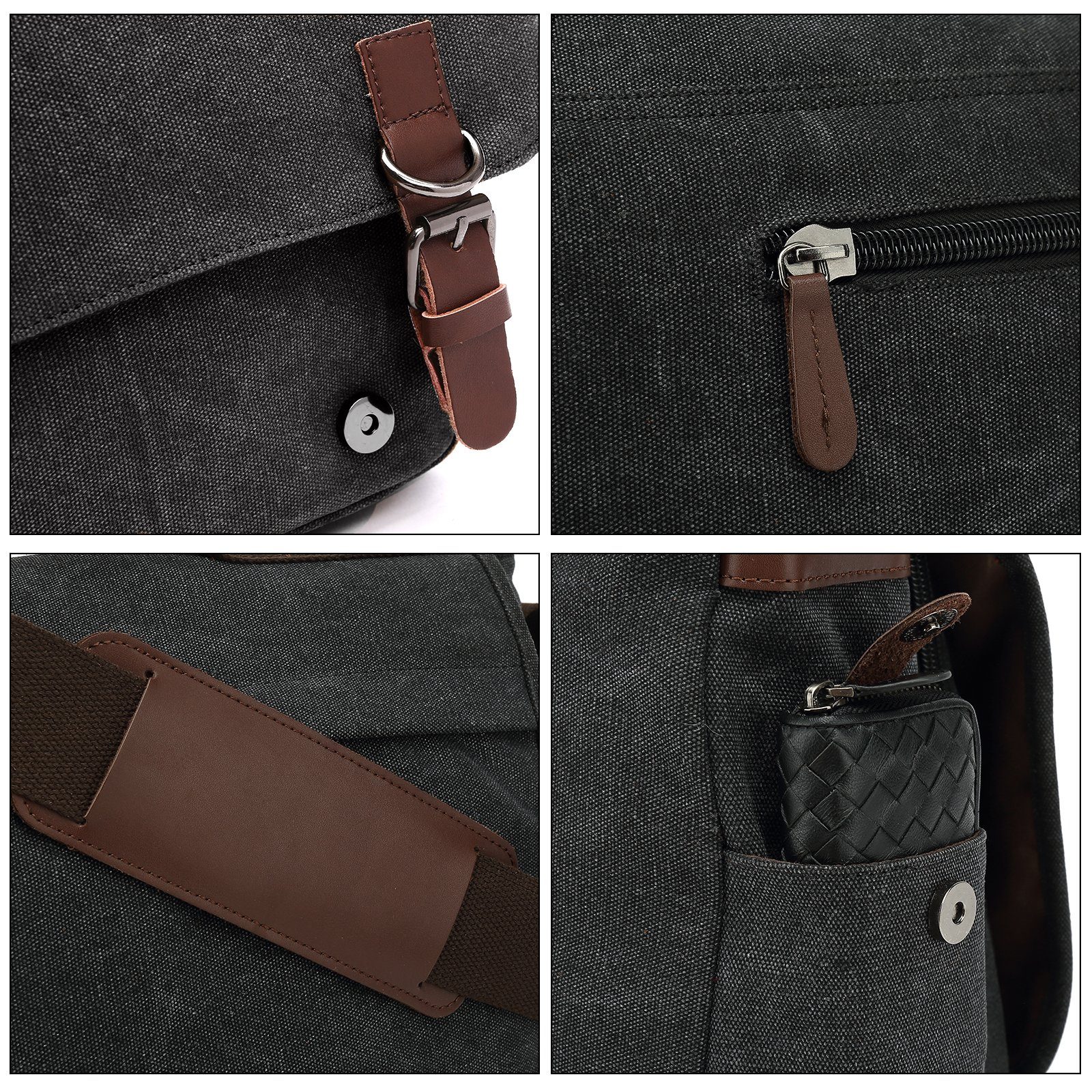 TAN.TOMI Umhängetasche Umhängetaschen Herren aus Canvas Schultasche Laptoptasche, für Laptop Arbeitstasche groß