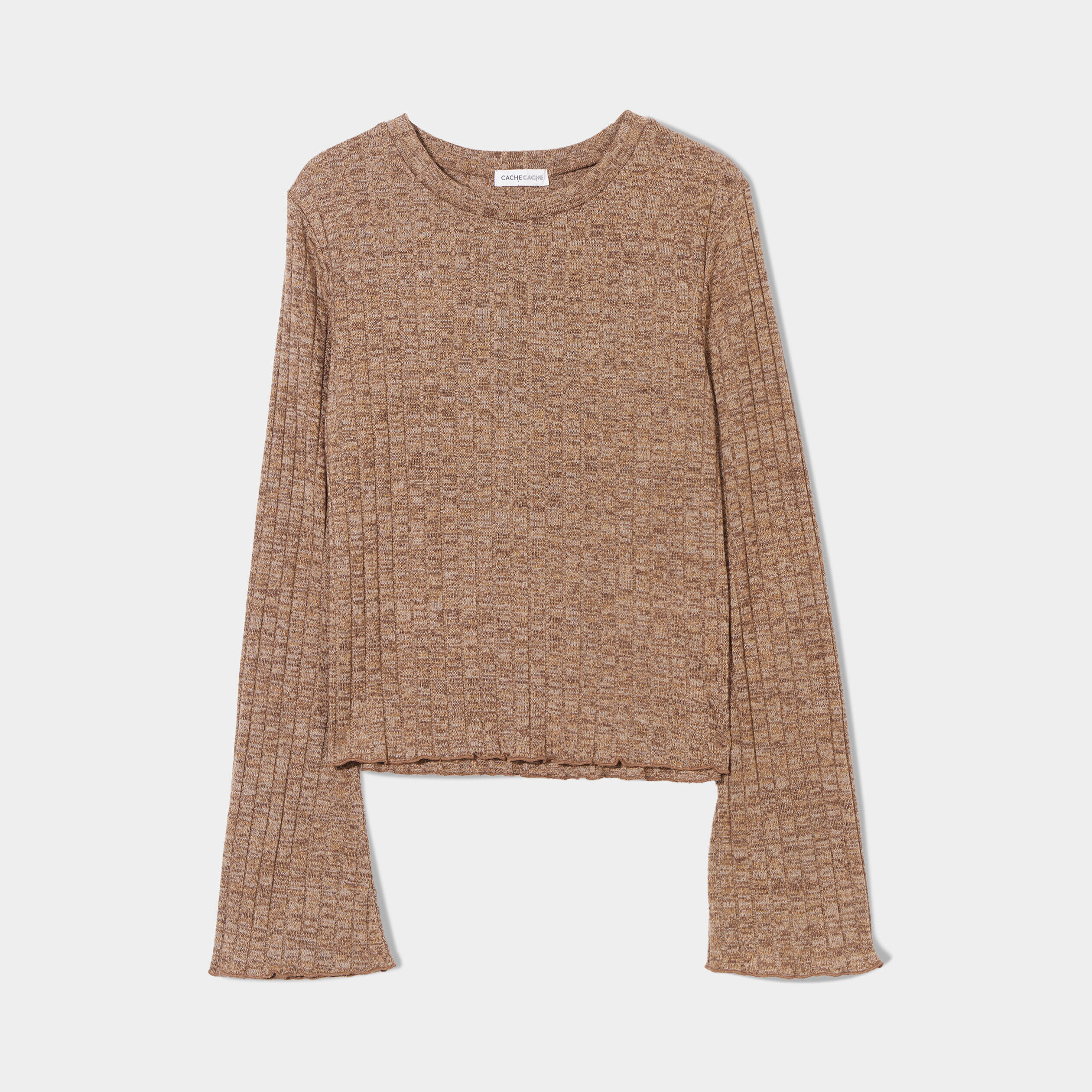 T-shirt manches évasées marron foncé femme | Cache Cache