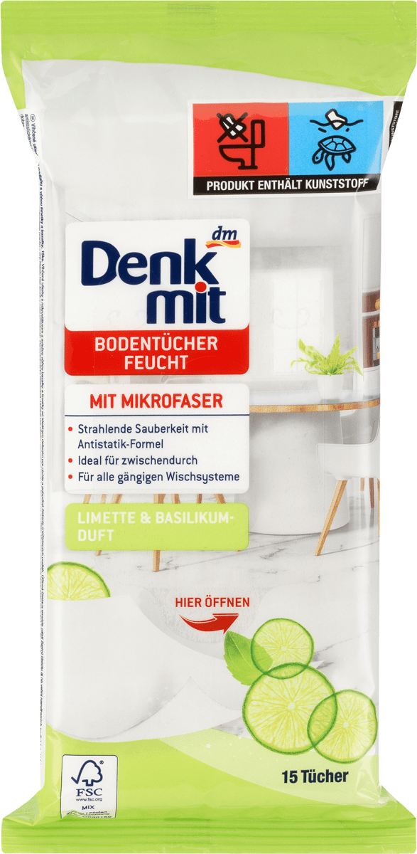 Feuchte Bodentücher Limette & Basilikum, 15 St