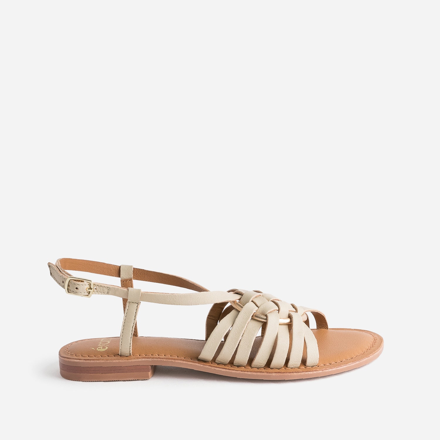 Sandale beige cuir avec anneau