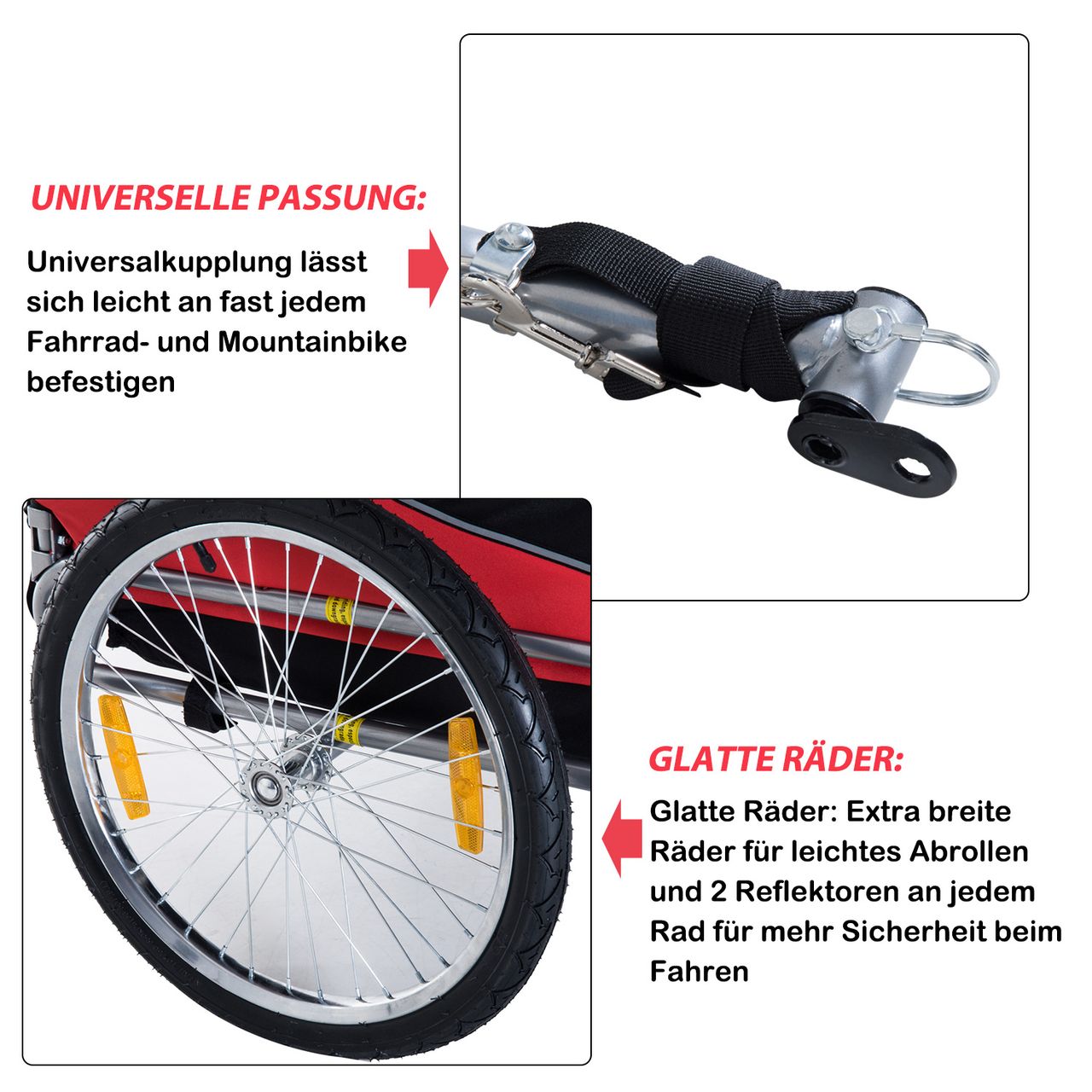 PawHut Fahrradanhänger Hundeanhänger Hunde Fahrrad Tier Anhänger Rot Schwarz