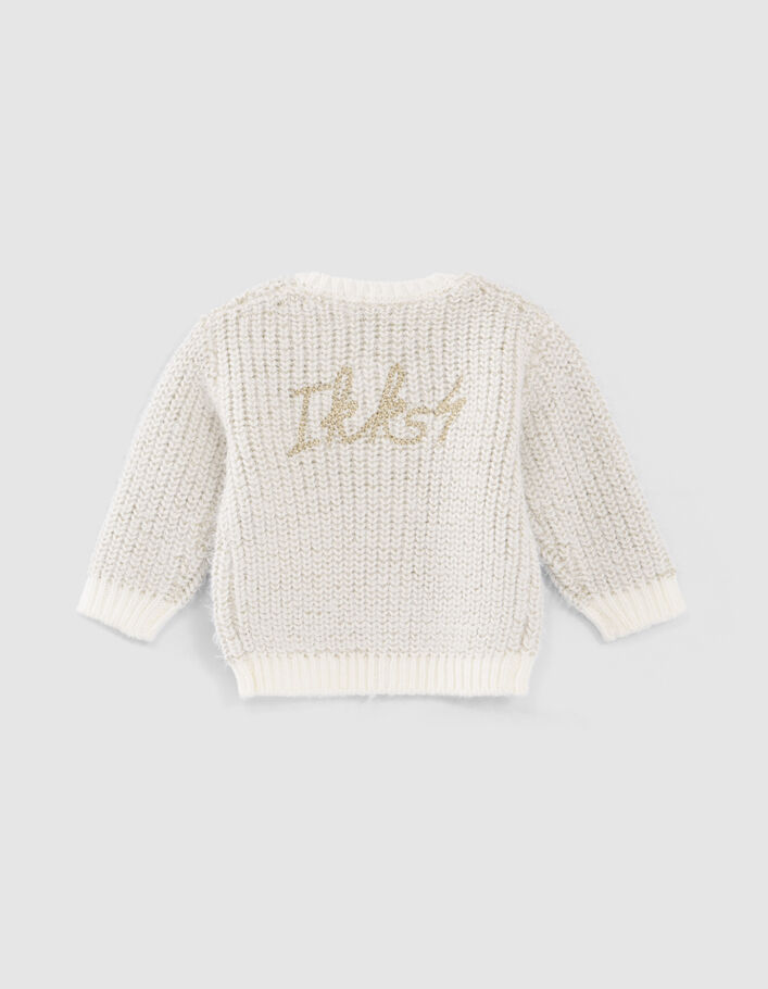 Cardigan écru tricot jacquard lurex doré bébé fille
