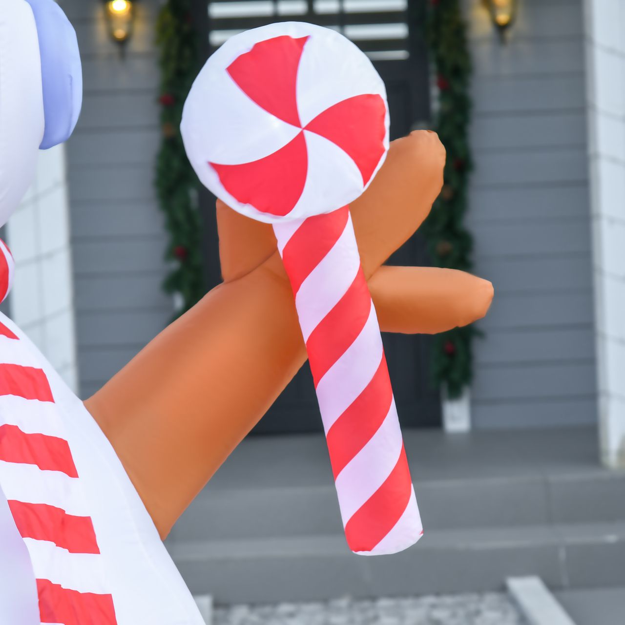 HOMCOM 2,4 m aufblasbarer Schneemann mit rotierender Beleuchtung Weihnachtsdeko für den Innen- und Außenbereich Garten Rasendekoration Party Weiß Rot 180 x 100 x 240 cm