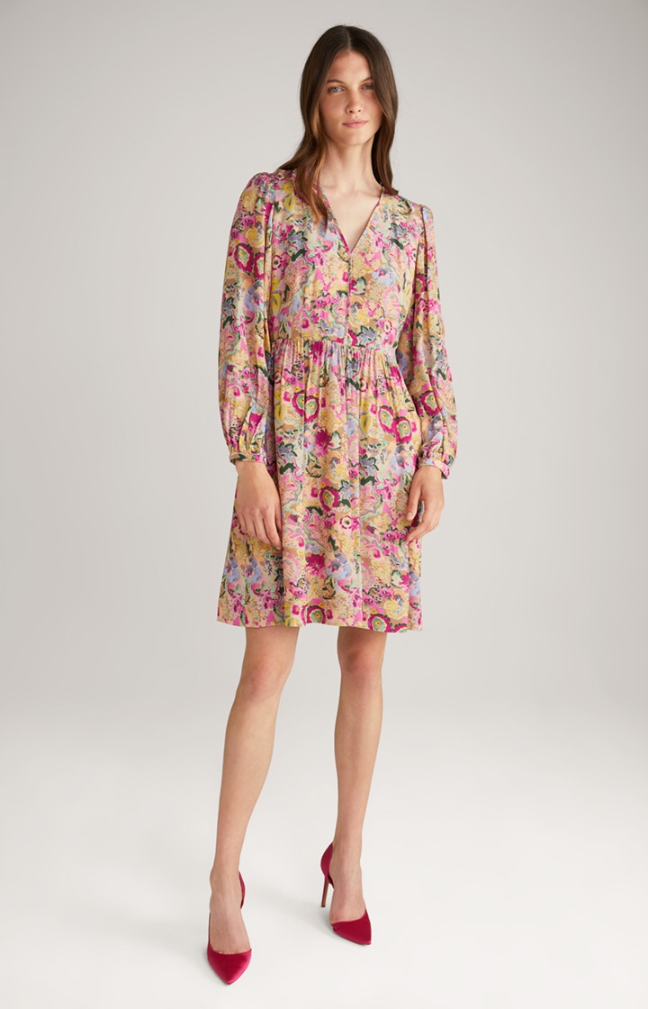 Midi-Kleid in Beige/Pink gemustert