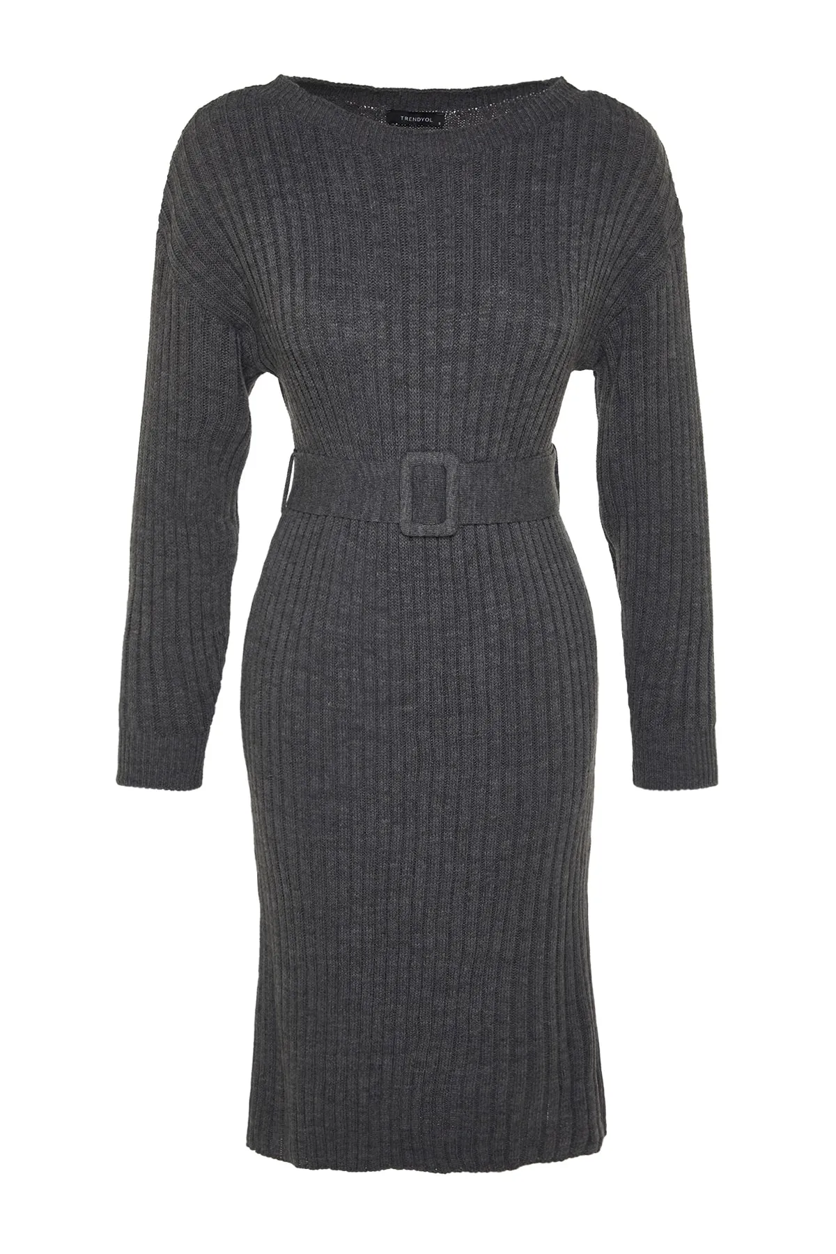 Trendyol Collection  Anthrazitfarbenes Mini-Strickkleid mit Gürtel TWOAW23EL00444