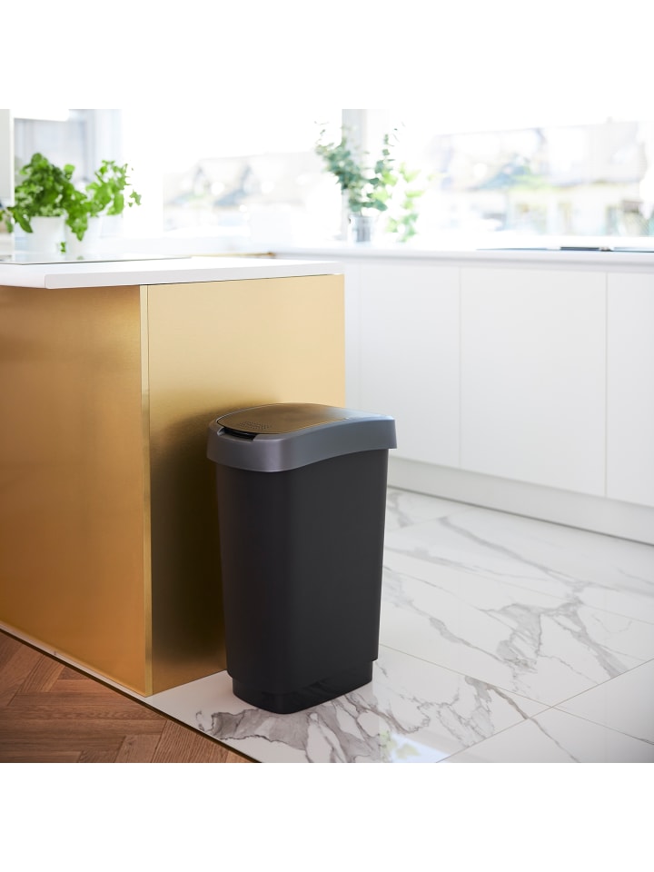Rotho TWIST Abfalleimer 50l - 2-in-1 Deckel - ideal zur Mülltrennung zuhause in Dunkelsilber günstig kaufen onesize