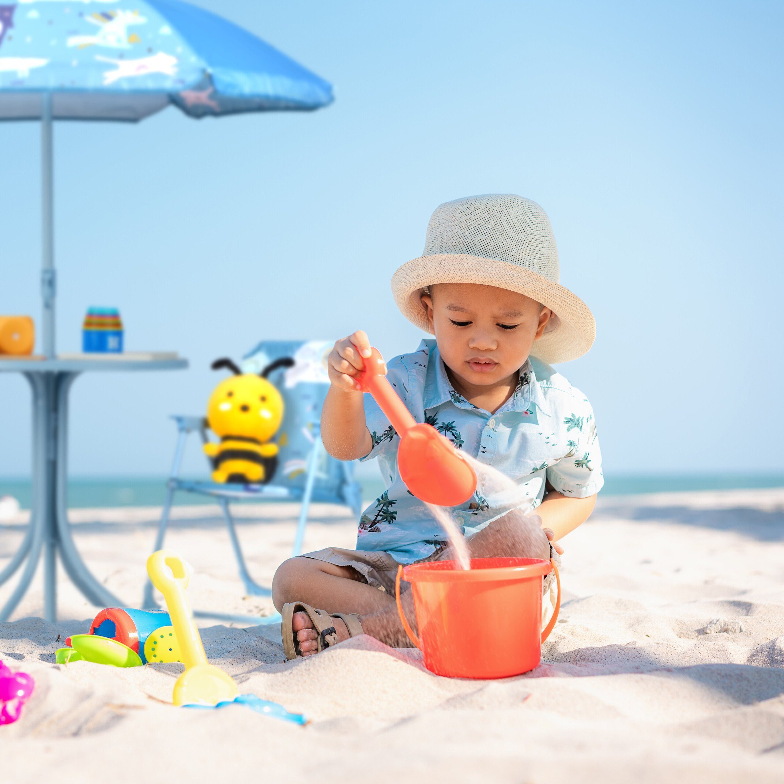 relaxdays Campingstuhl Camping Kindersitzgruppe mit Schirm, Monster