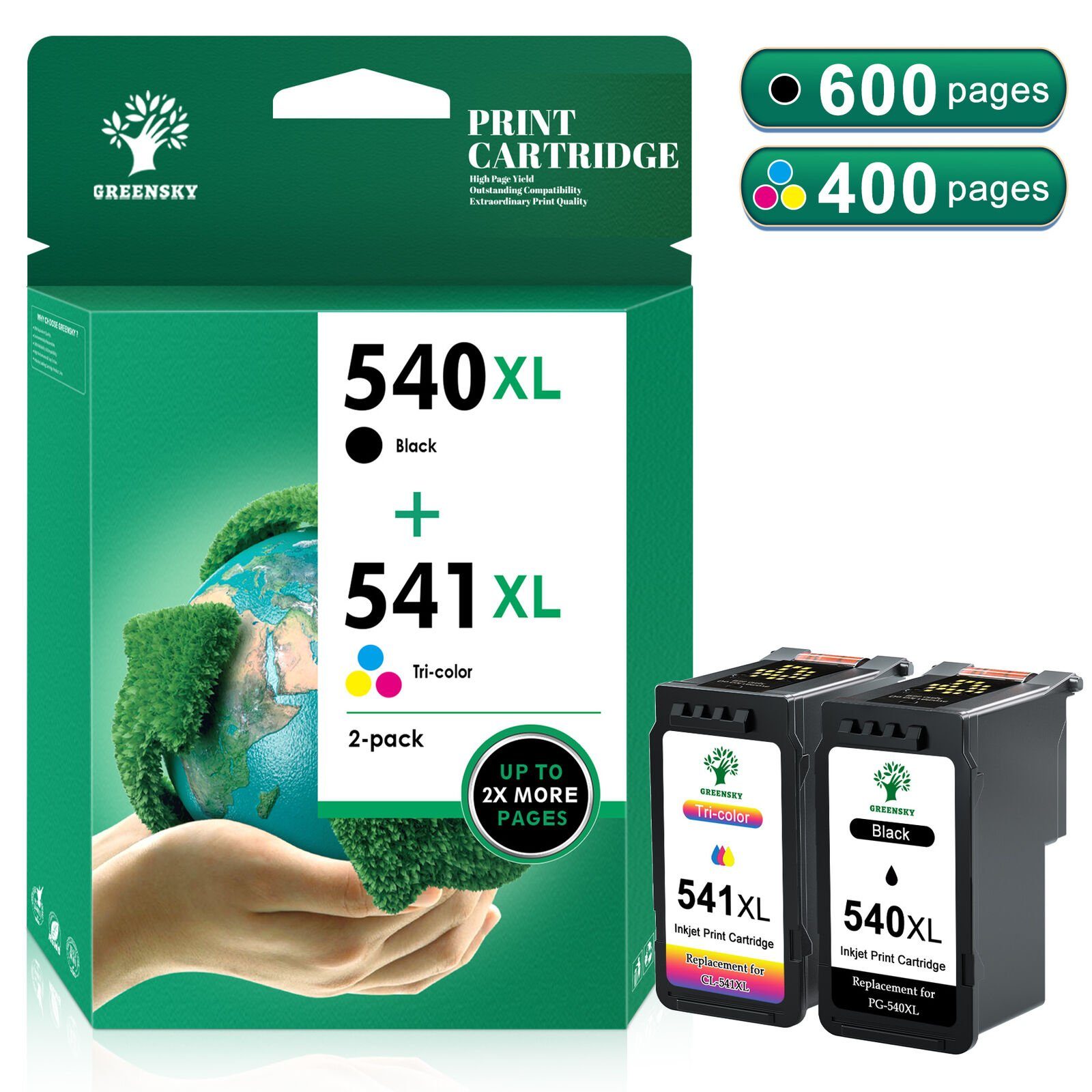 Greensky multipack ersetzt für CANON PG-540XL CL-541XL PG540XL Tintenpatrone (MG4250 MG3550 MG3250 MG3155 MX535 MX525 MX395 TS5150 TS5151)