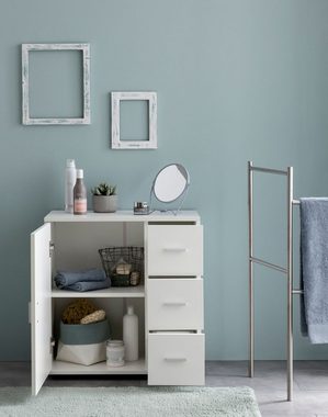 KADIMA DESIGN Badkommode Badezimmerschrank, hoher Stauraum, mattes Weiß, elegante Griffe