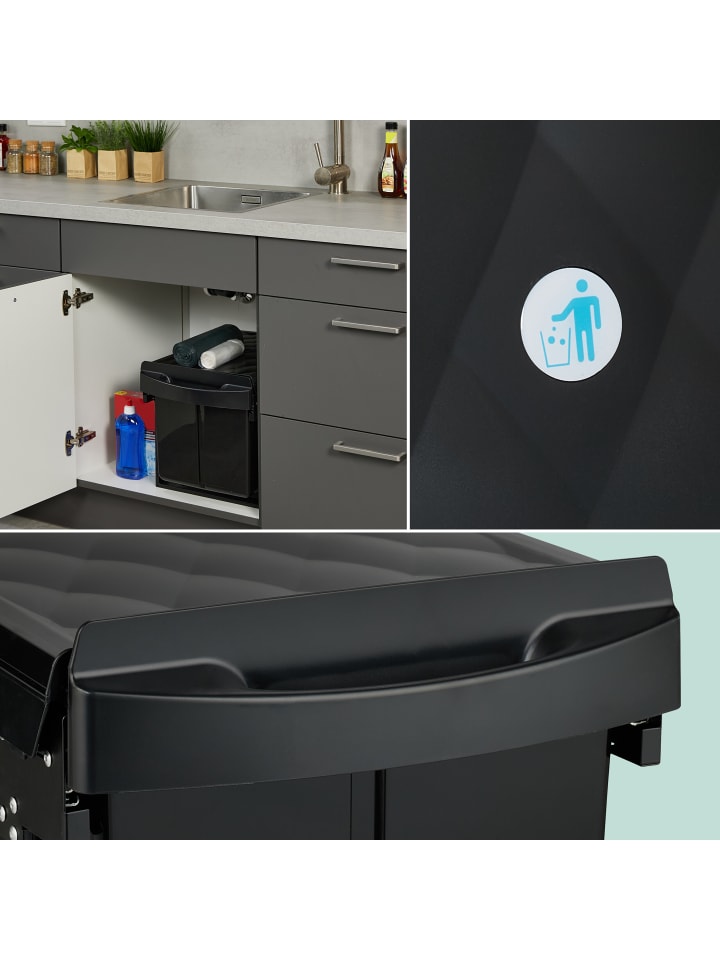 relaxdays Einbaumülleimer in Schwarz - 4x 8 l günstig kaufen onesize