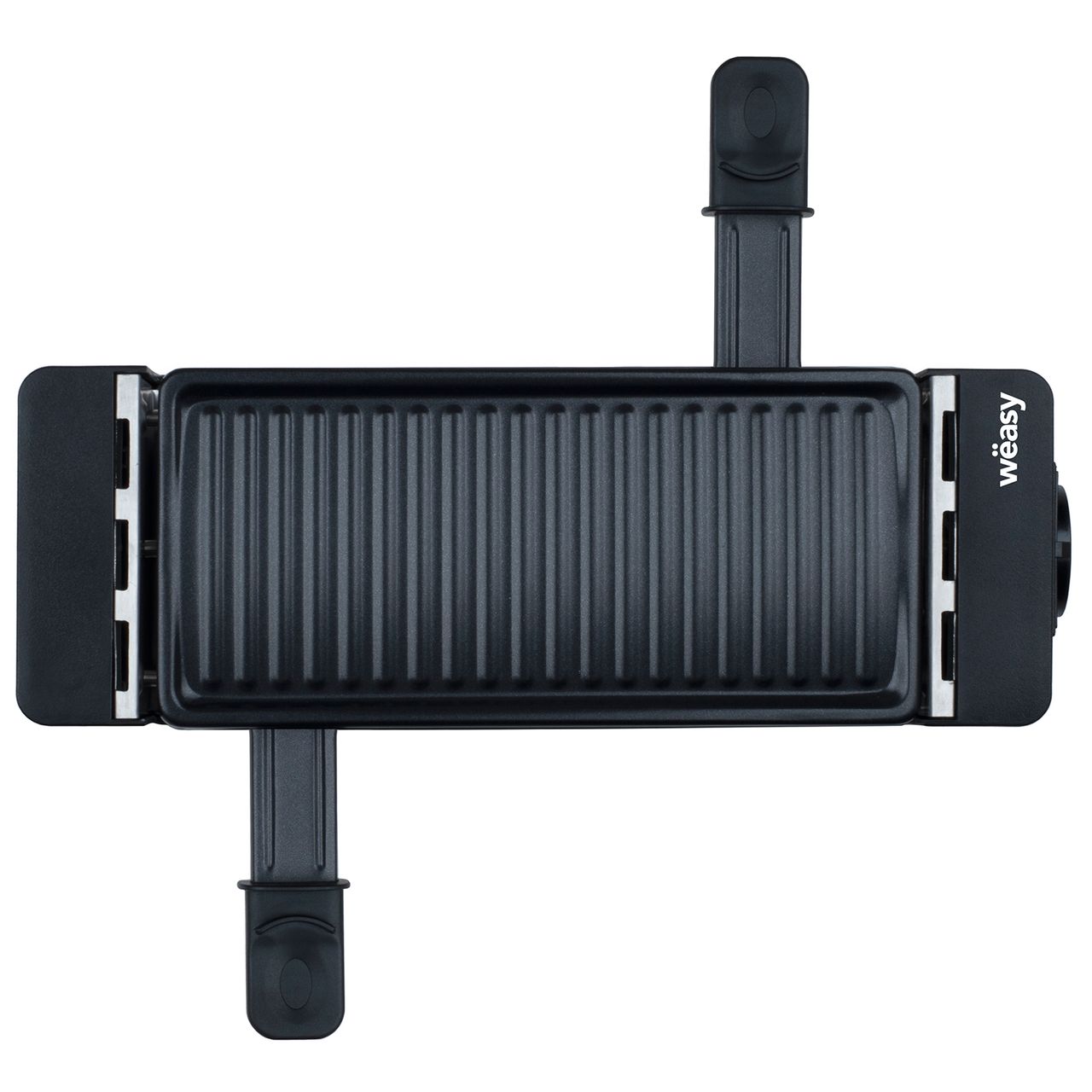 Weasy Wëasy Raclette TIK12 / 2 Personen / Raclette und Grill / Antihaftbeschichtung / verbindbar mit TAK12 und bis zu 4 Geräten / 2 Pfannen und 2 Holzspatel / 400 W / schwarz