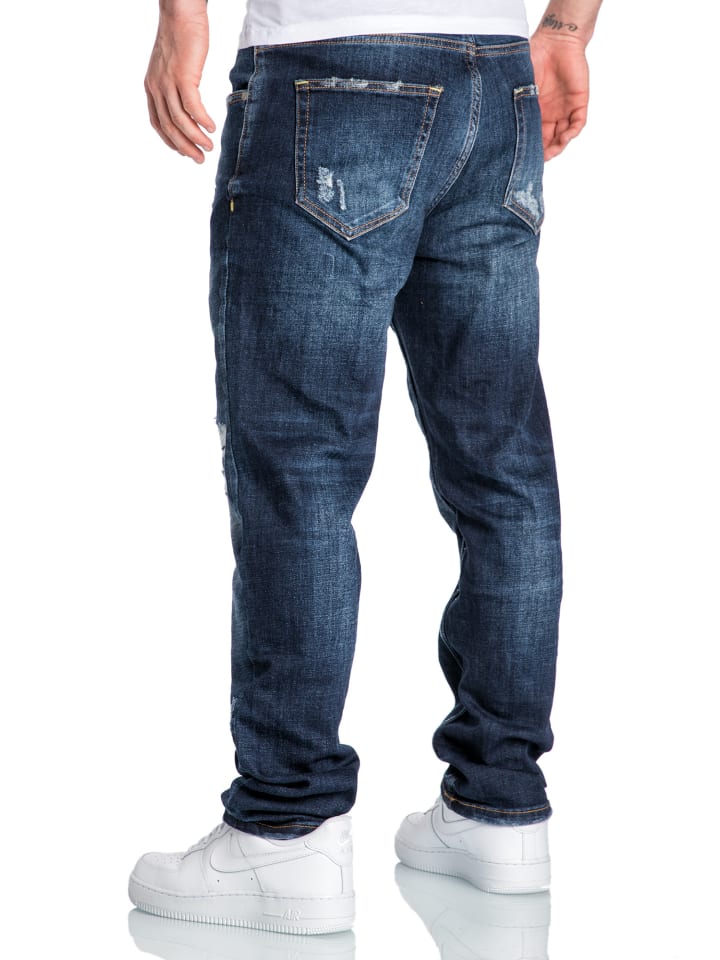 Amaci&Sons Regular Fit Destroyed Jeans KANSAS in Dunkelblau (Patches) günstig kaufen