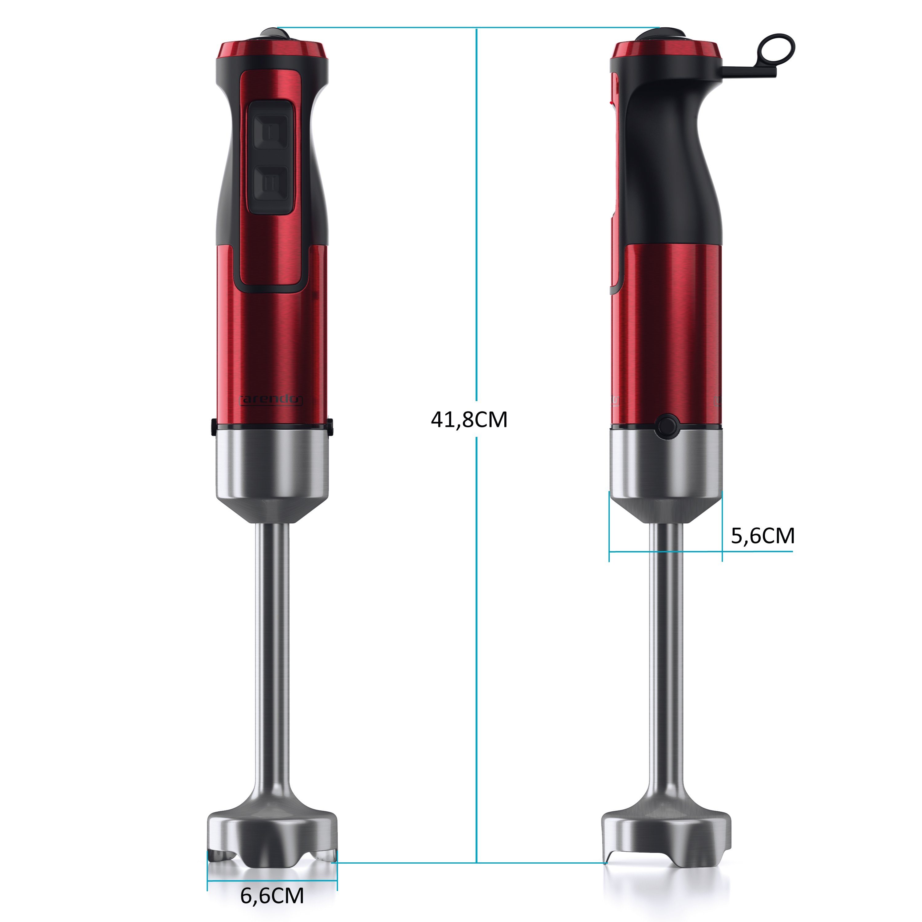 Arendo Stabmixer, 1000 W, Edelstahl Pürierstab in rot - Handmixer mit stufenloser Regelung