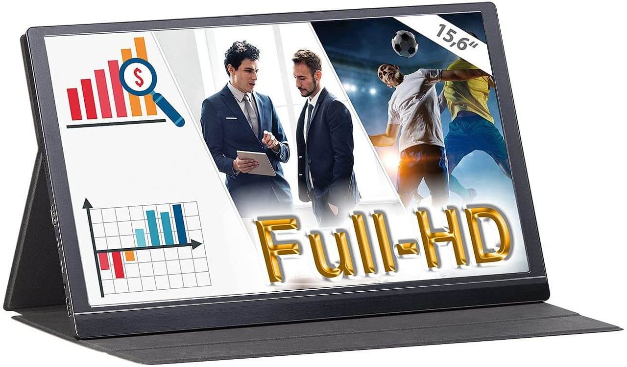 auvisio EZM-210 (ZX-5067-675) Tragbarer Monitor Mobiler Full-HD-IPS-Monitor, 39,6 cm 15.6