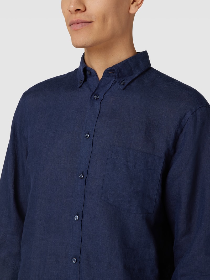 Freizeithemd mit Button-Down-Kragen in dunkelblau