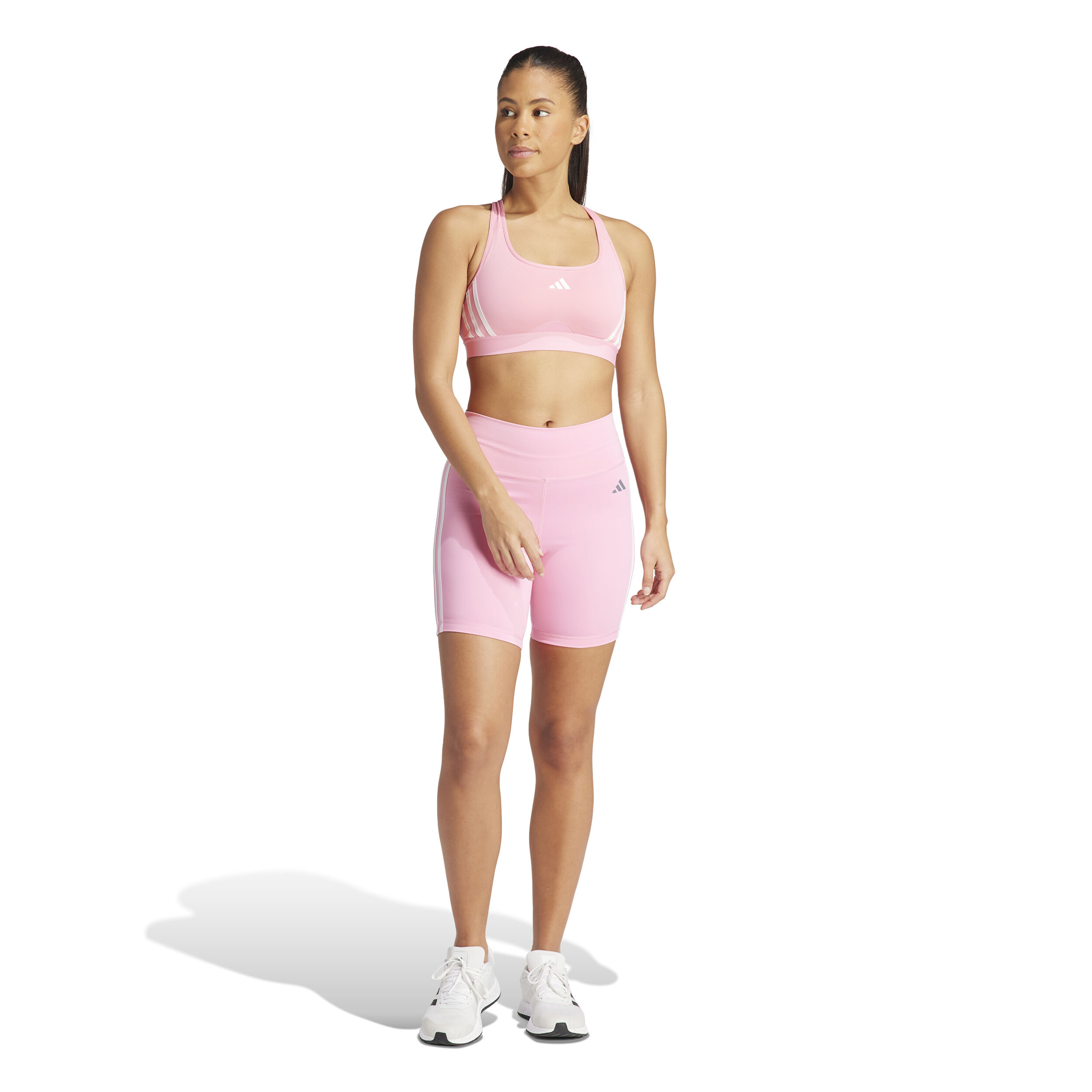 Power Racer Medium 3-Stripes Sport-BH Damen - Rosa, Weiß