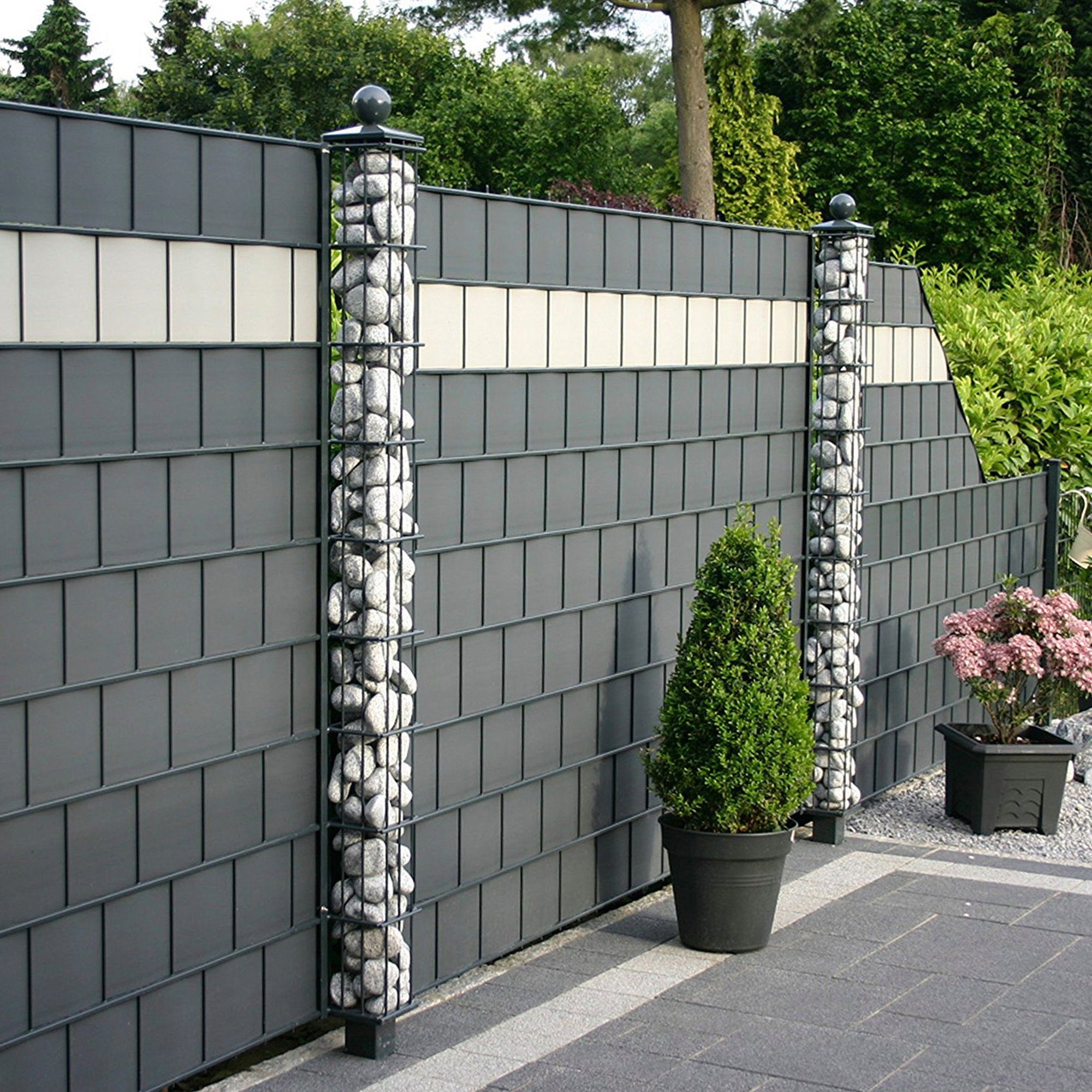 TerraUno Sichtschutzstreifen TerraUno I Sichtschutz (Rolle) Gartenzaun I 50, für Doppelstabmattenzaun - Gartenzaun I 50mx19cm inkl. 30 Clips I Anthrazit I PVC Sichtschutz für den Zaun